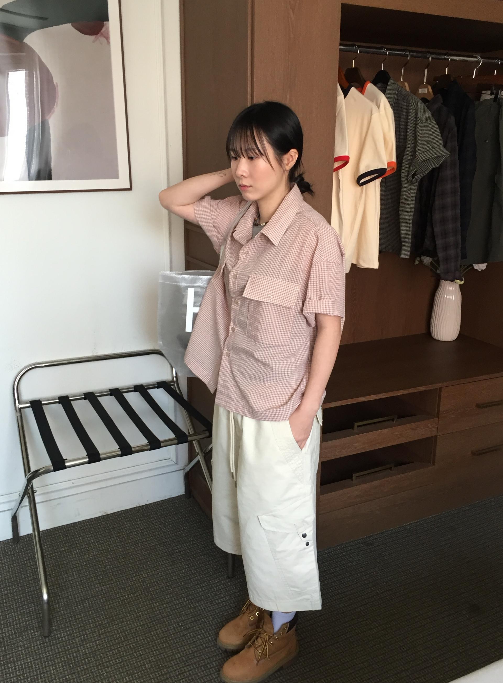 (UNISEX) Double Crop Check Shirt