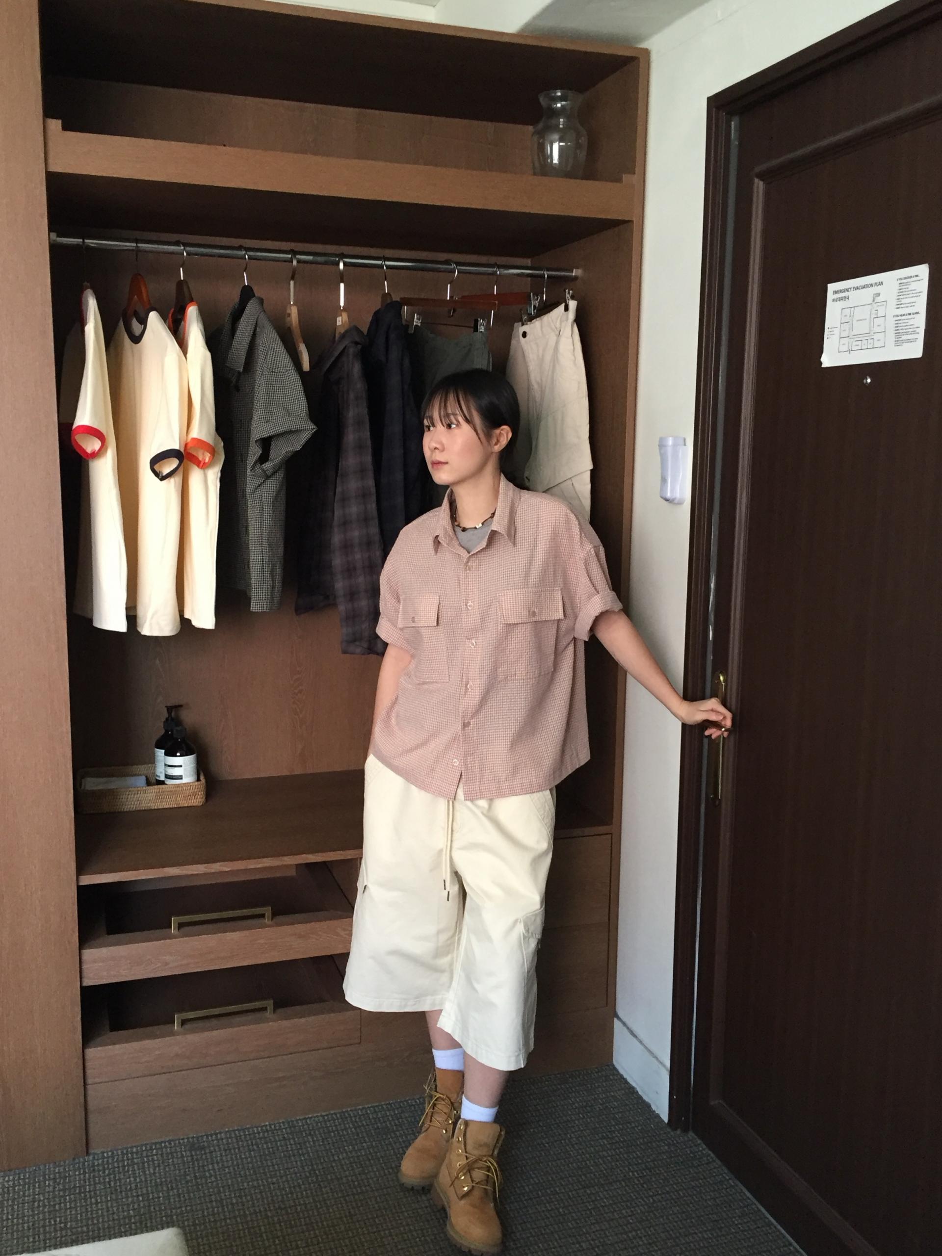 (UNISEX) Double Crop Check Shirt