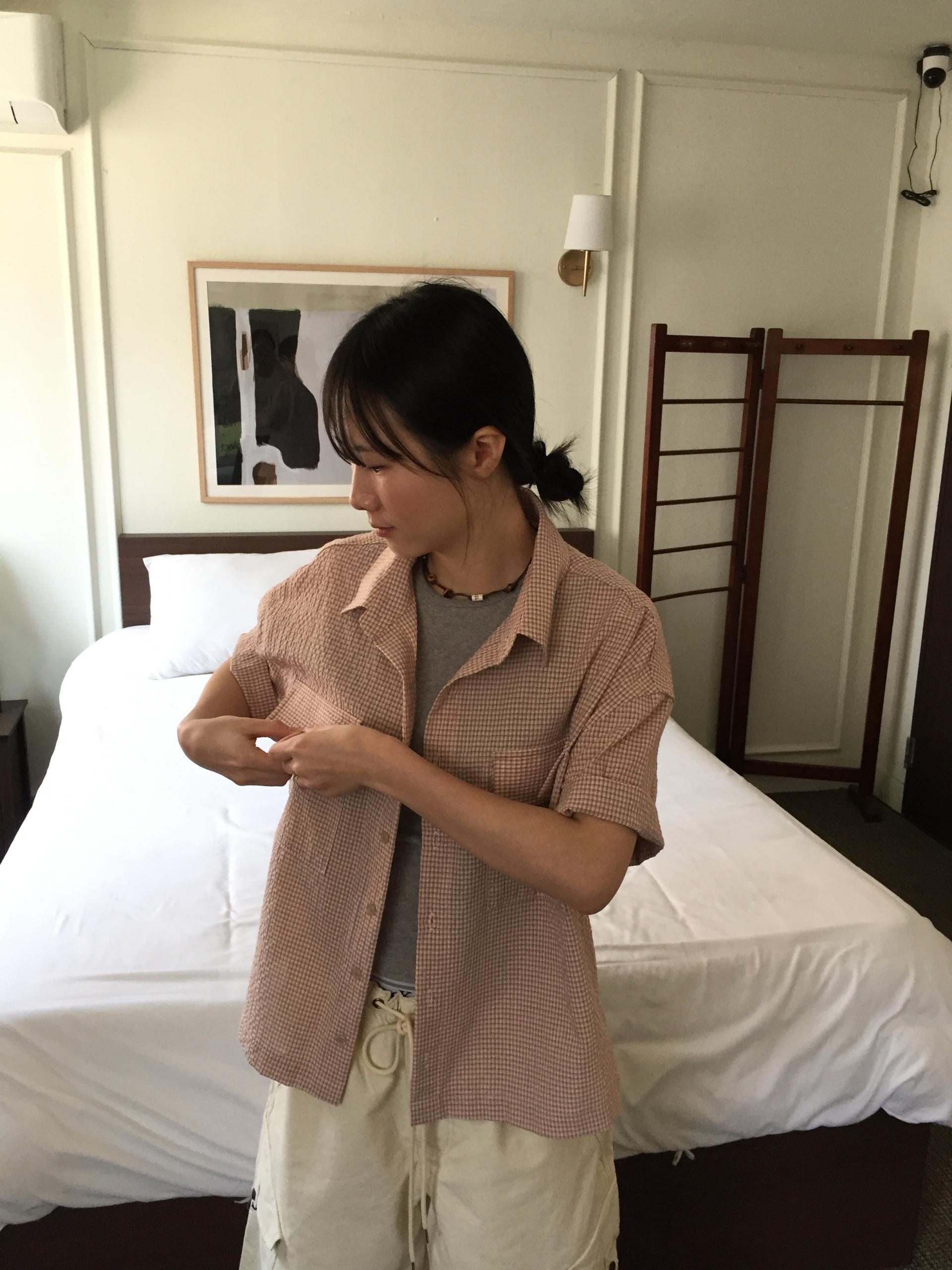 (UNISEX) Double Crop Check Shirt