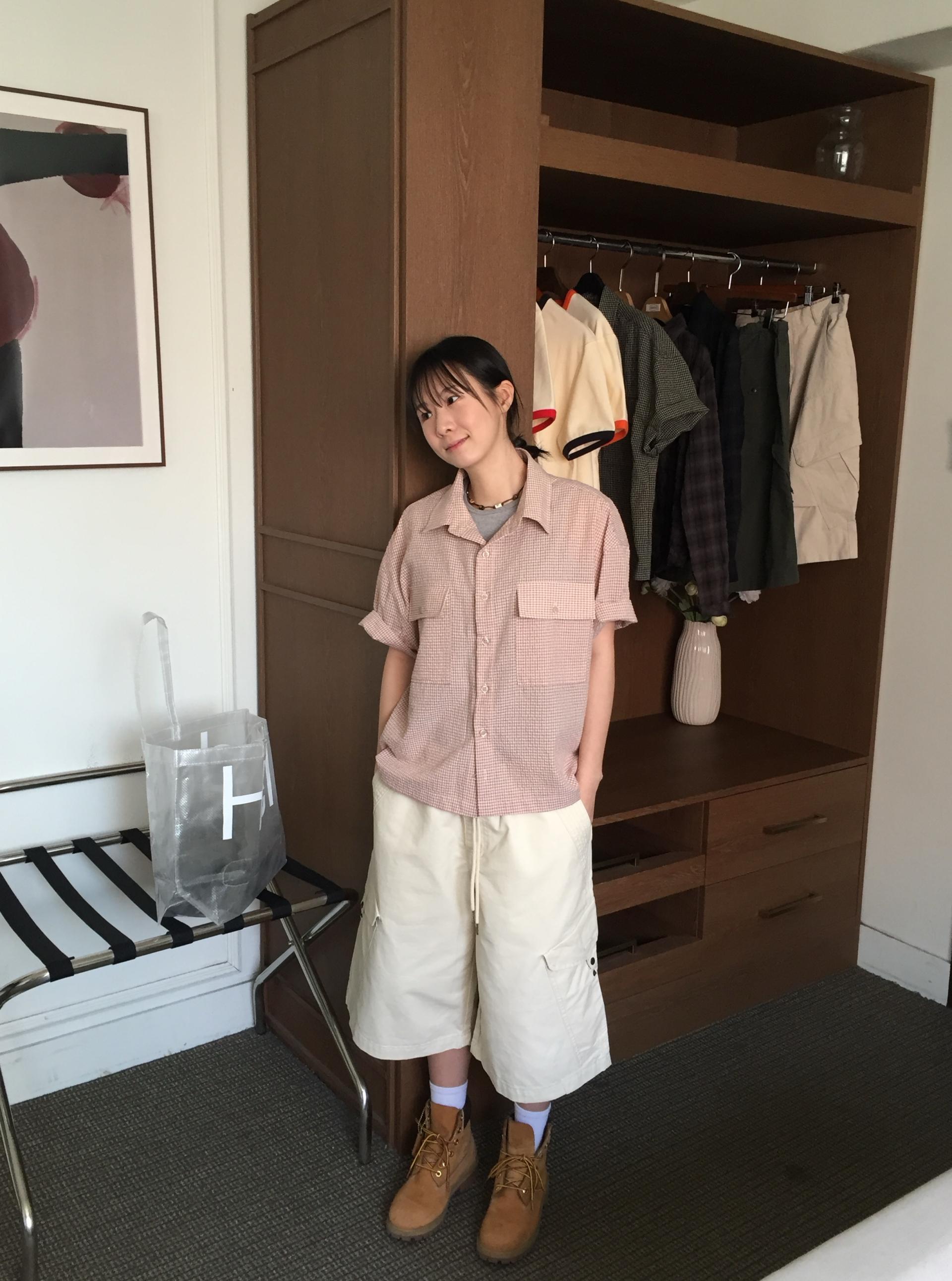(UNISEX) Double Crop Check Shirt