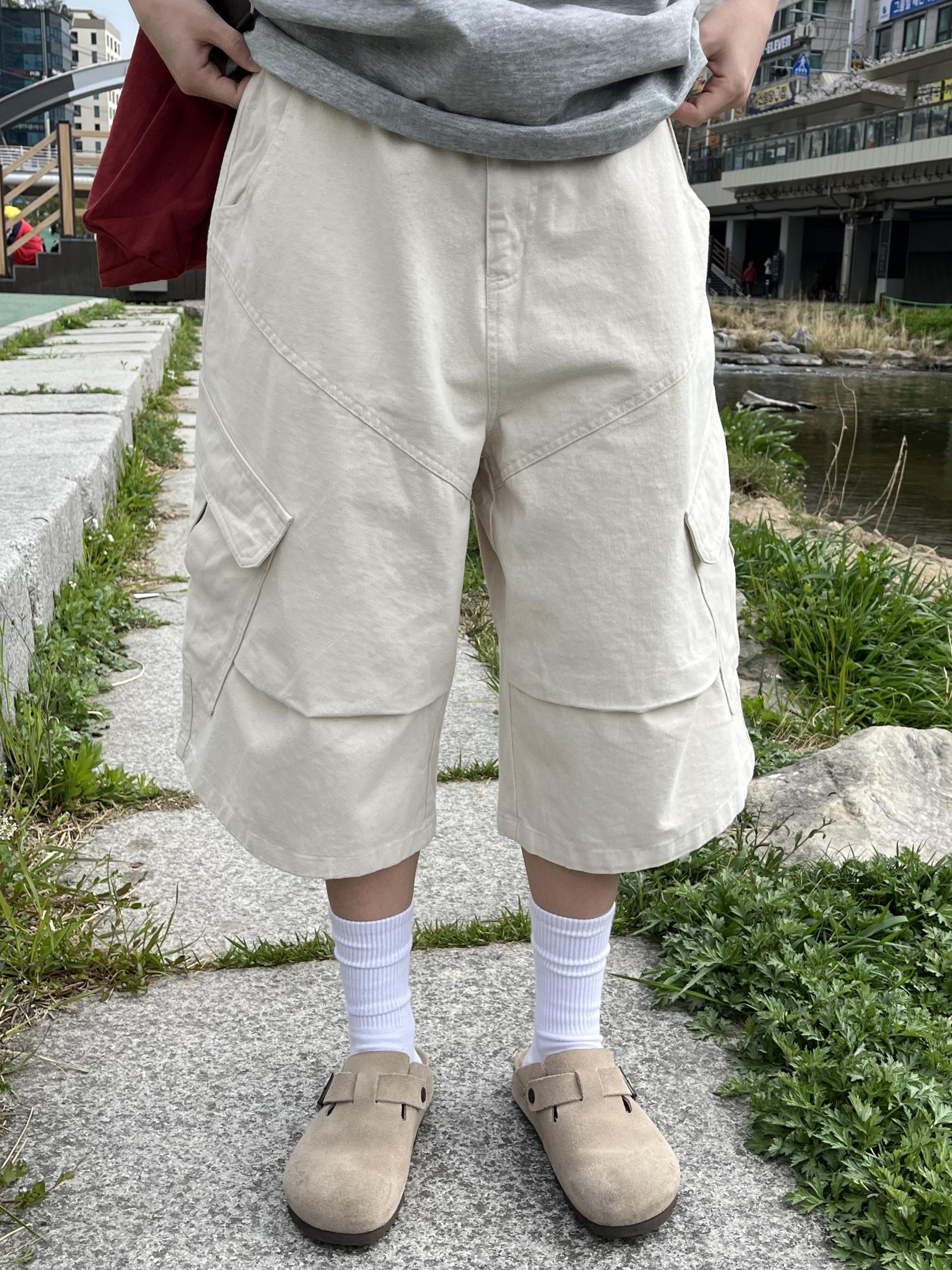 (UNISEX) Line Cargo Bermuda Pants