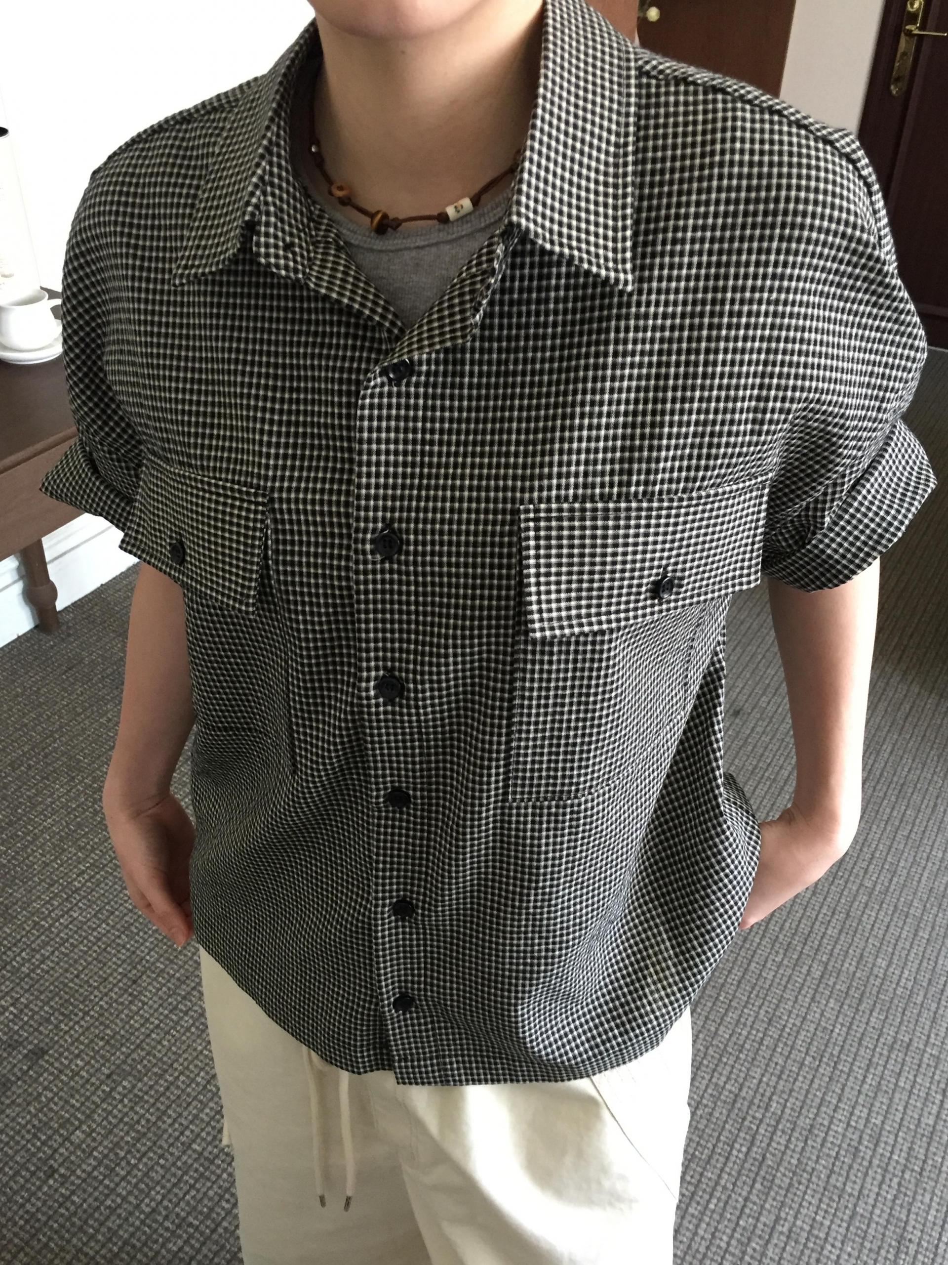 (UNISEX) Double Crop Check Shirt
