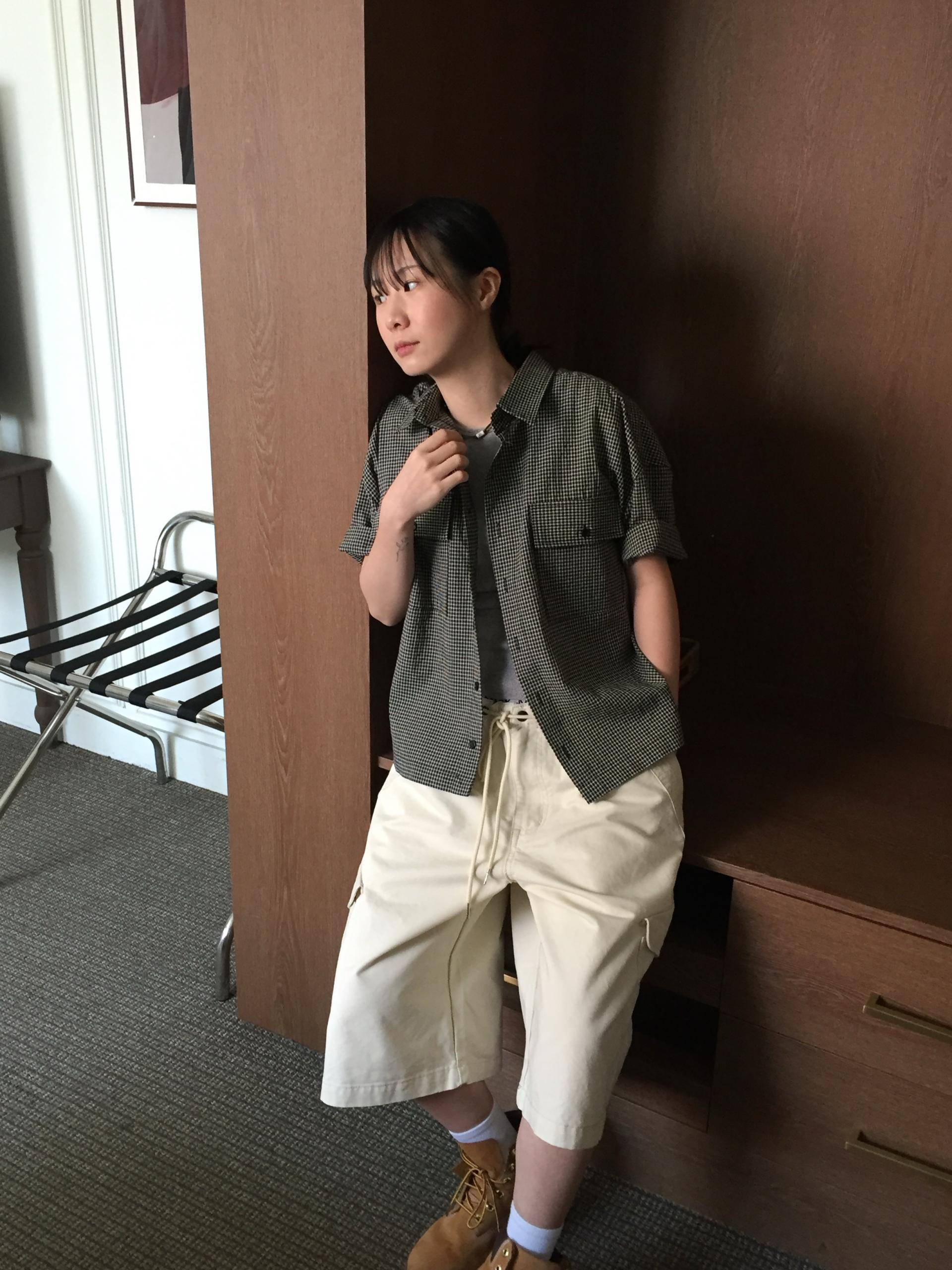 (UNISEX) Double Crop Check Shirt