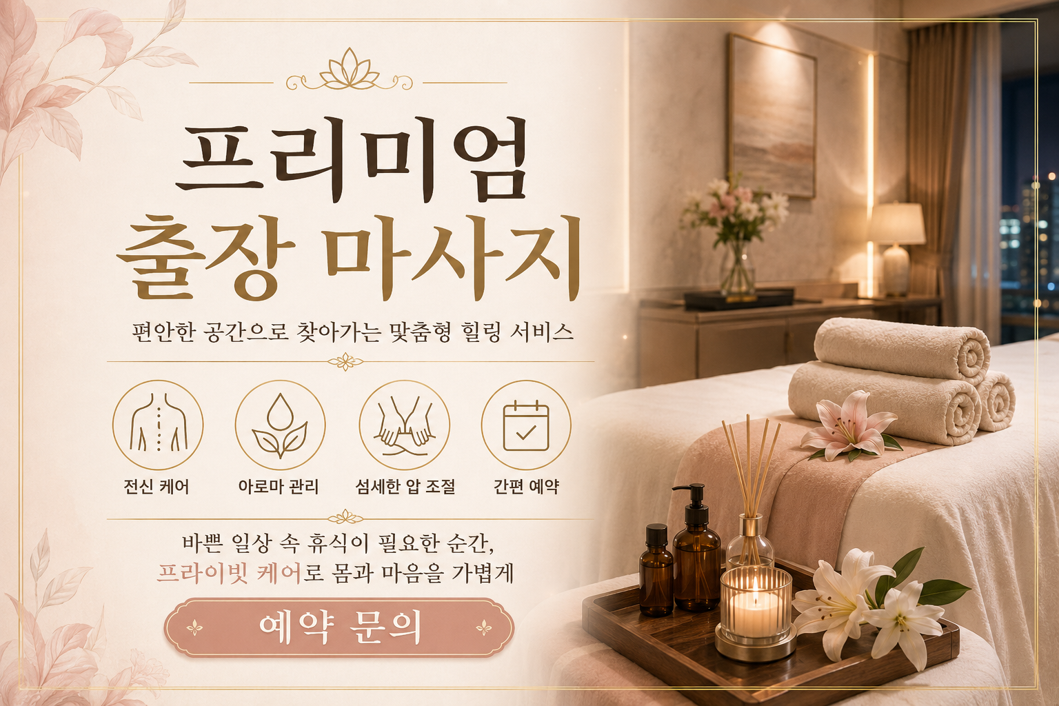 계수동 출장마사지 바쁜 하루 일정과 반복된 활동으로 지친 신체를 개인별 상태에 맞춰 세심하게 관리하고 편안한 이완과 가벼운 컨디션 회복을 돕는 맞춤형 복제