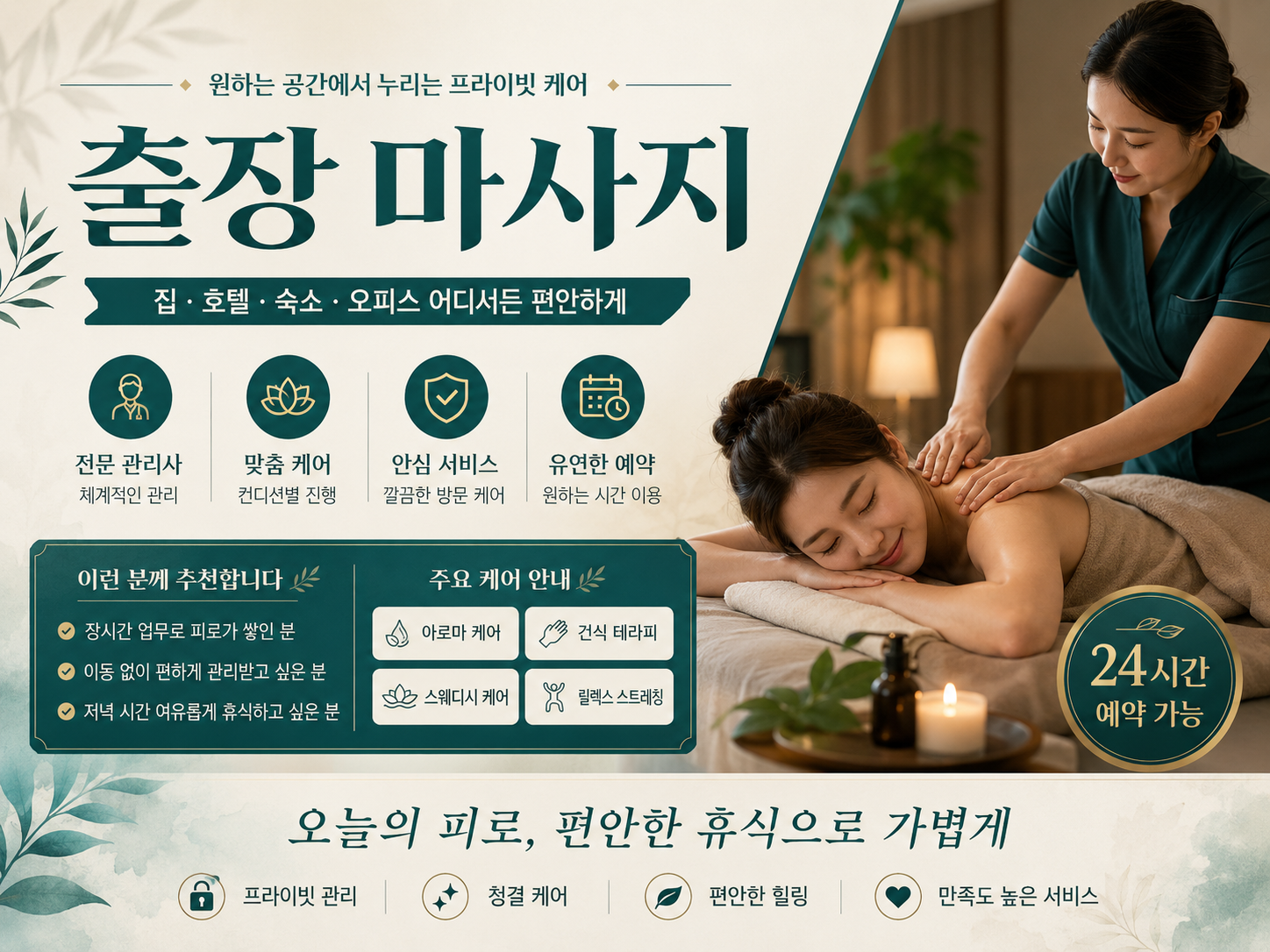 오정동 출장마사지 하루의 업무와 생활 일정으로 쌓인 피로를 개인별 상태에 맞춰 세심하게 관리하고 편안한 이완과 안정적인 휴식으로 가벼운 컨디션을 돕는 맞춤형 케어 안내 복제