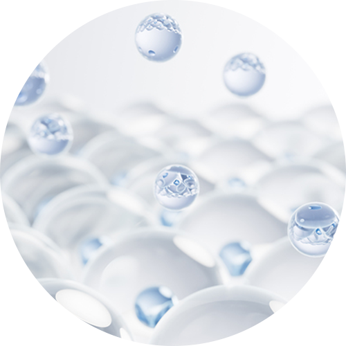 하단에 큰 구슬들이 군집되어 있고, 위로 다른 작은 구슬들이 떠있는 모습