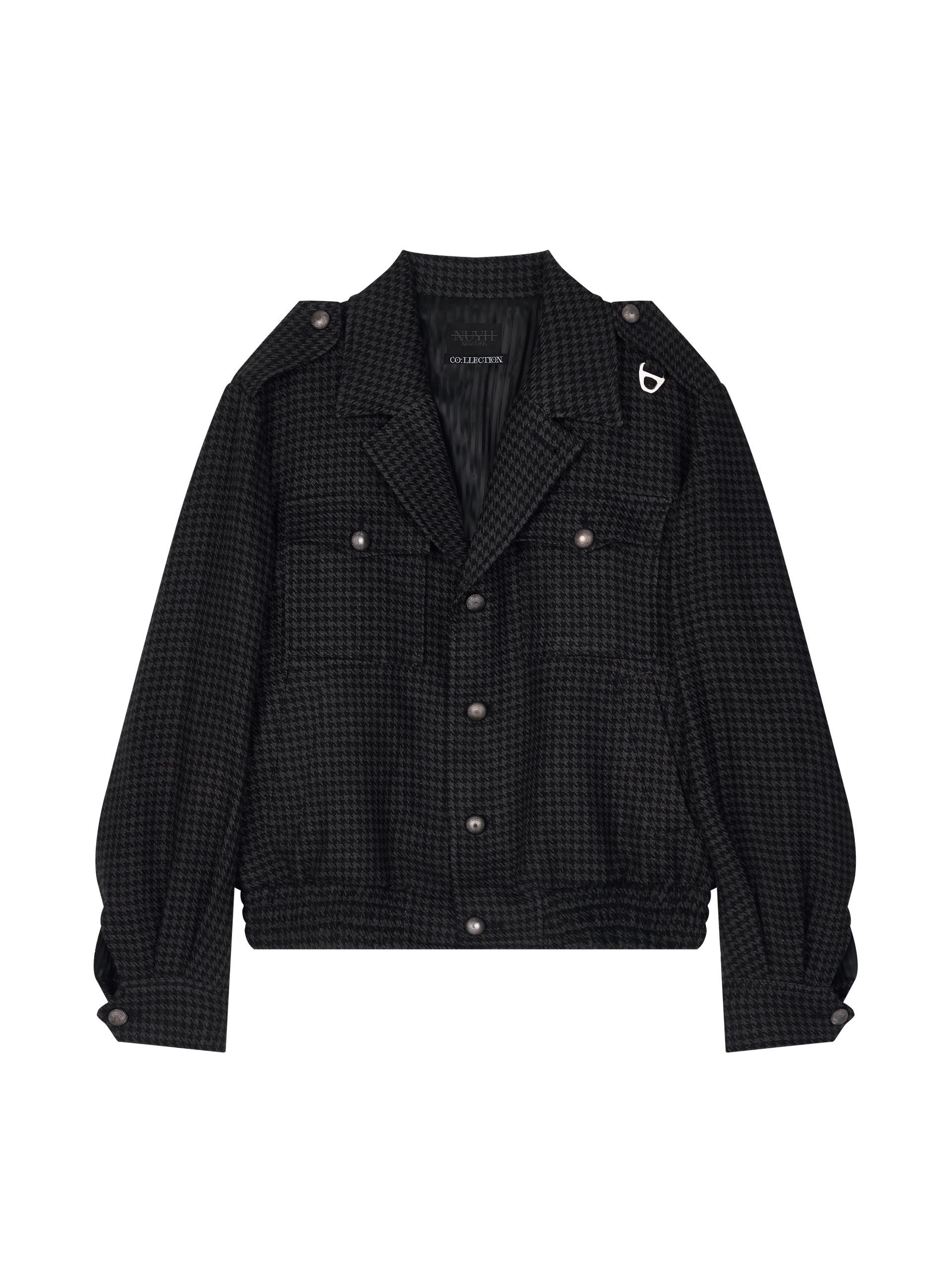 [PRE-ORDER] LINEN HOUNDTOOTH MILITARY JACKET