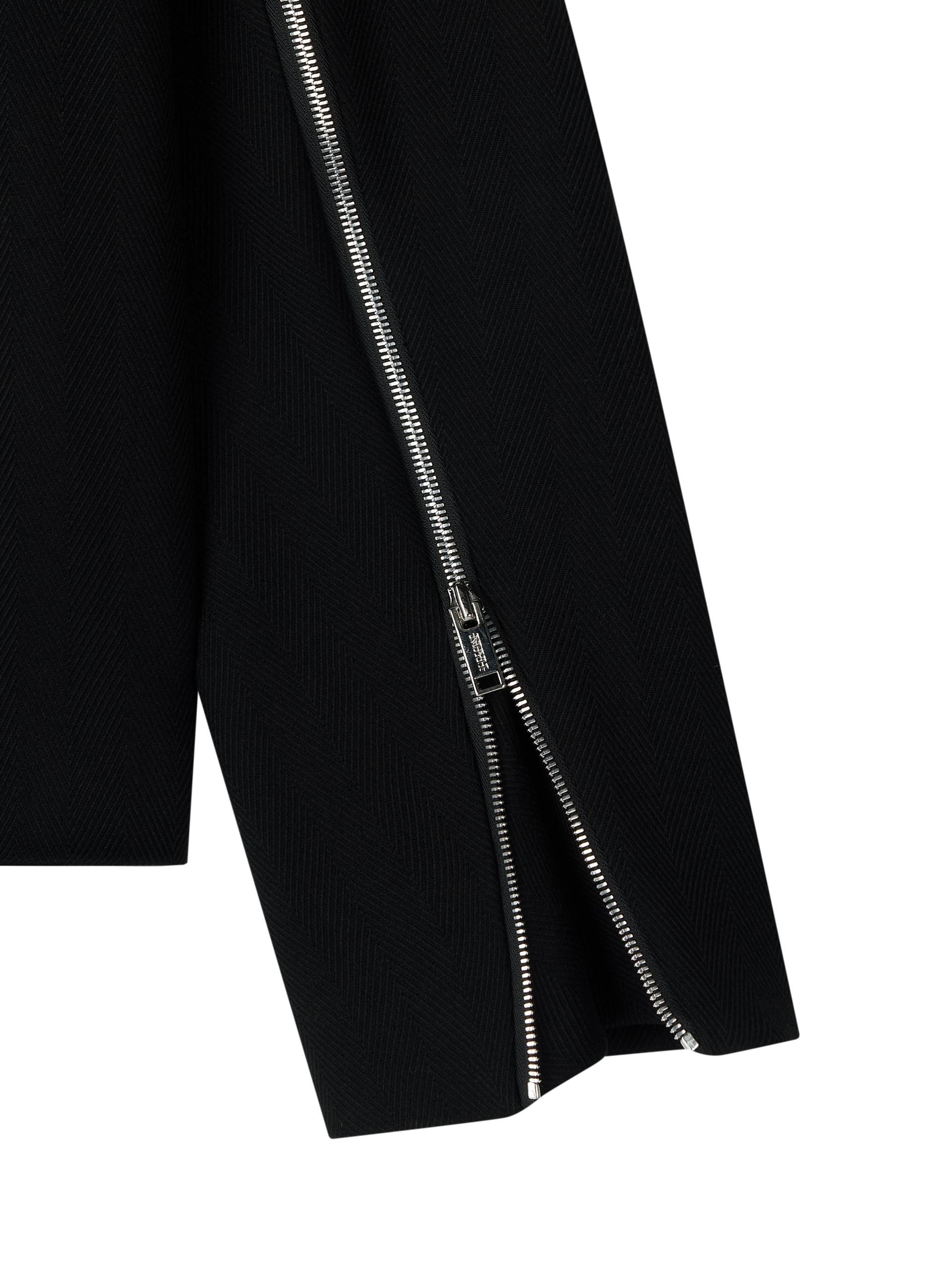 [CO:LLECTION] PEAKED COLLARLESS WOOL ZIPPER SUIT JACKET - JACQUARD