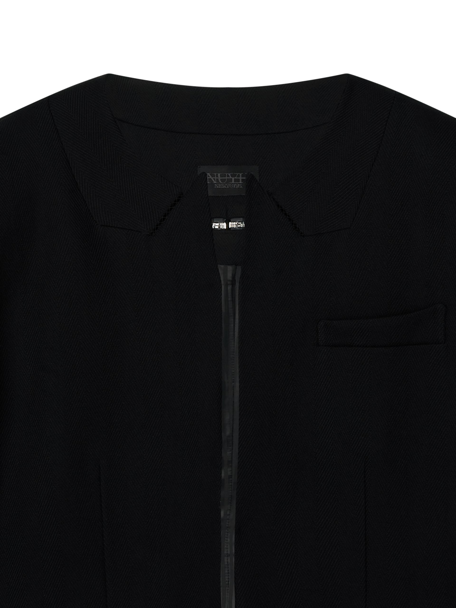 [CO:LLECTION] PEAKED COLLARLESS WOOL ZIPPER SUIT JACKET - JACQUARD