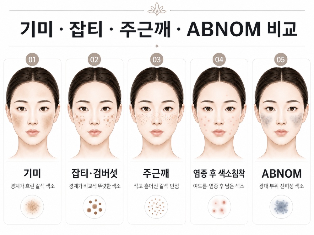 기미 잡티 주근깨 염증 후 색소침착 ABNOM 비교