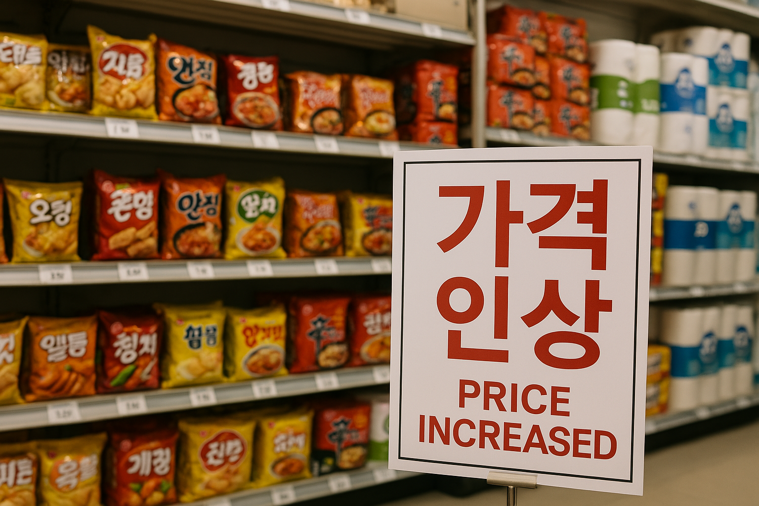 관세전쟁으로 인한 물가상승으로 마트의 물건값이 올랐다는 사진