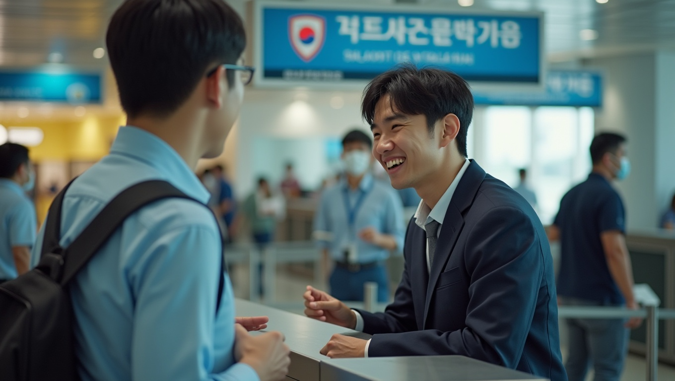 말레이시아 입국심사를 받으며 웃는 한국인모습