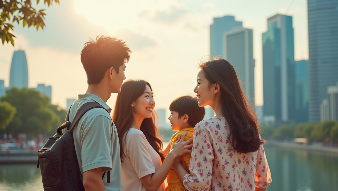 싱가포르 공원을 걷는 사람들의 모습