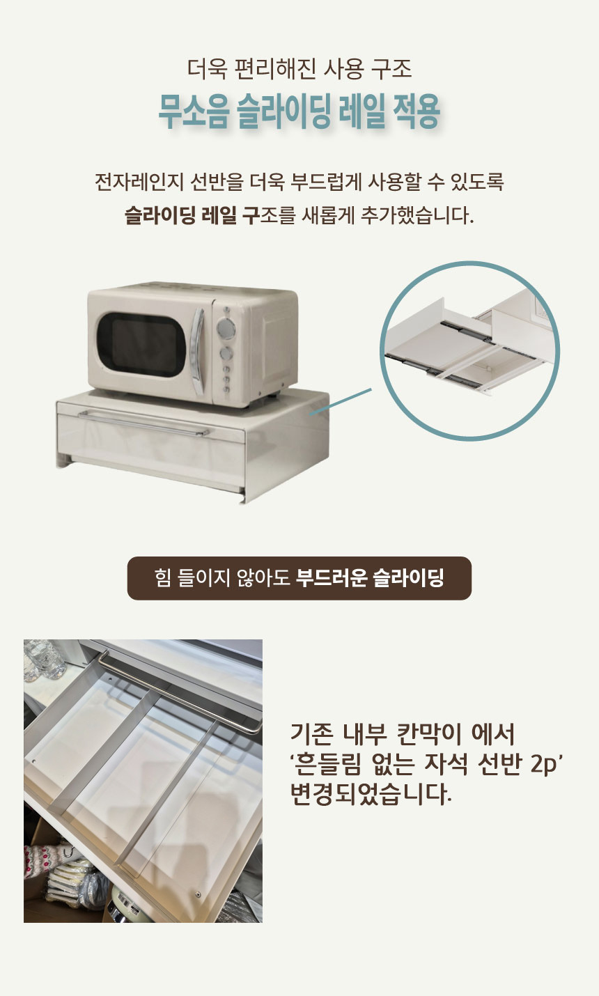 전자레인지 2단 수납장 히든선반 서랍장+내부 칸막이