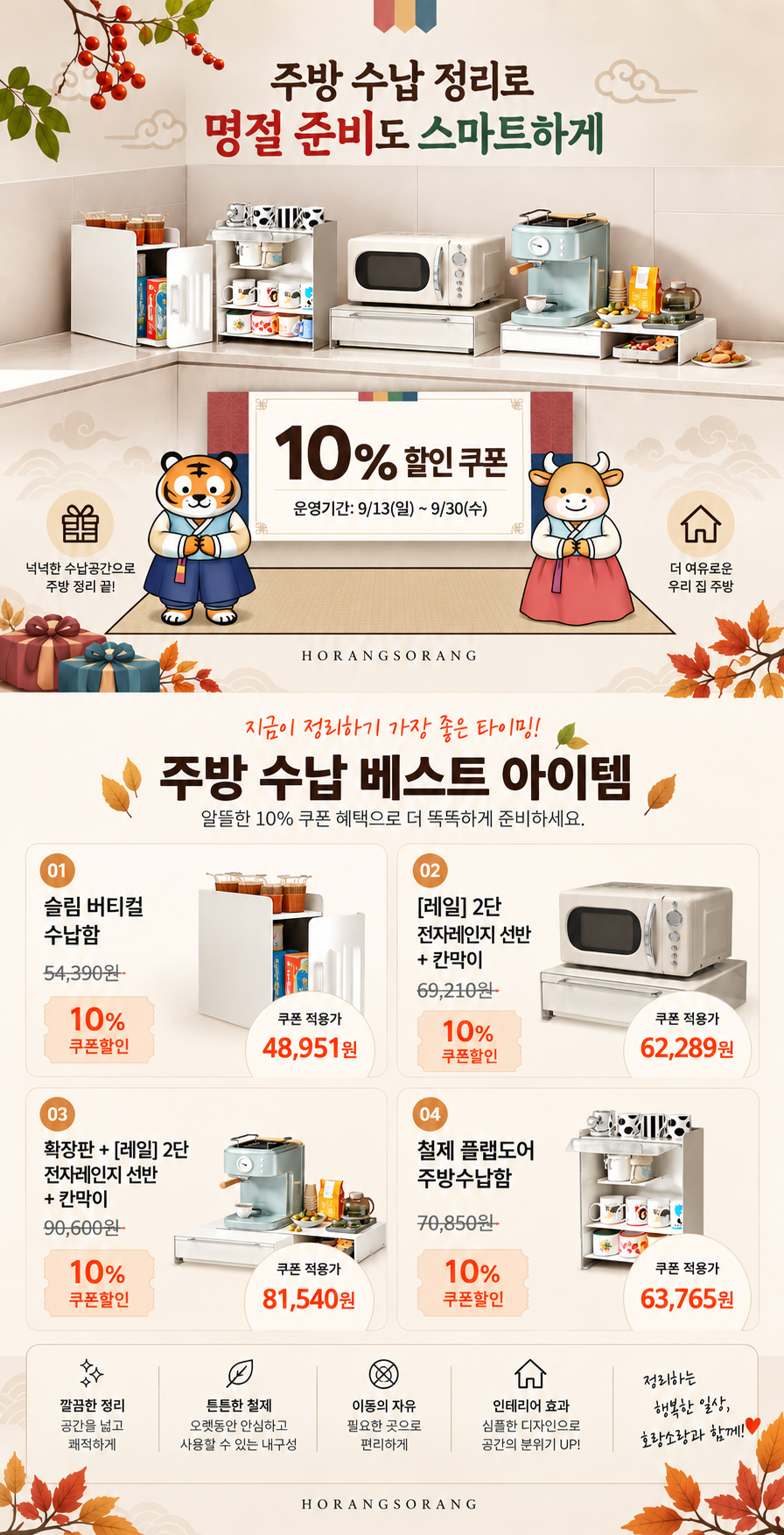 [레일 업그레이드] 2단 서랍 전자레인지 선반+자석칸막이 2p