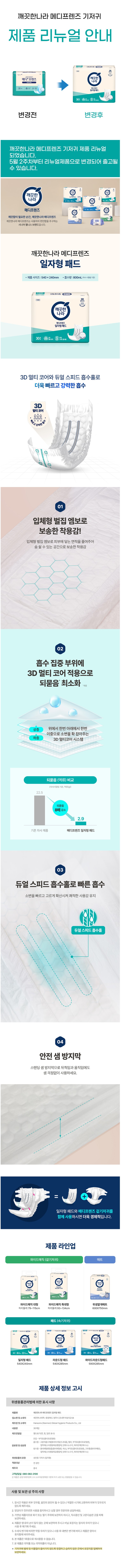 성인용기저귀 메디프렌즈 일자형 패드