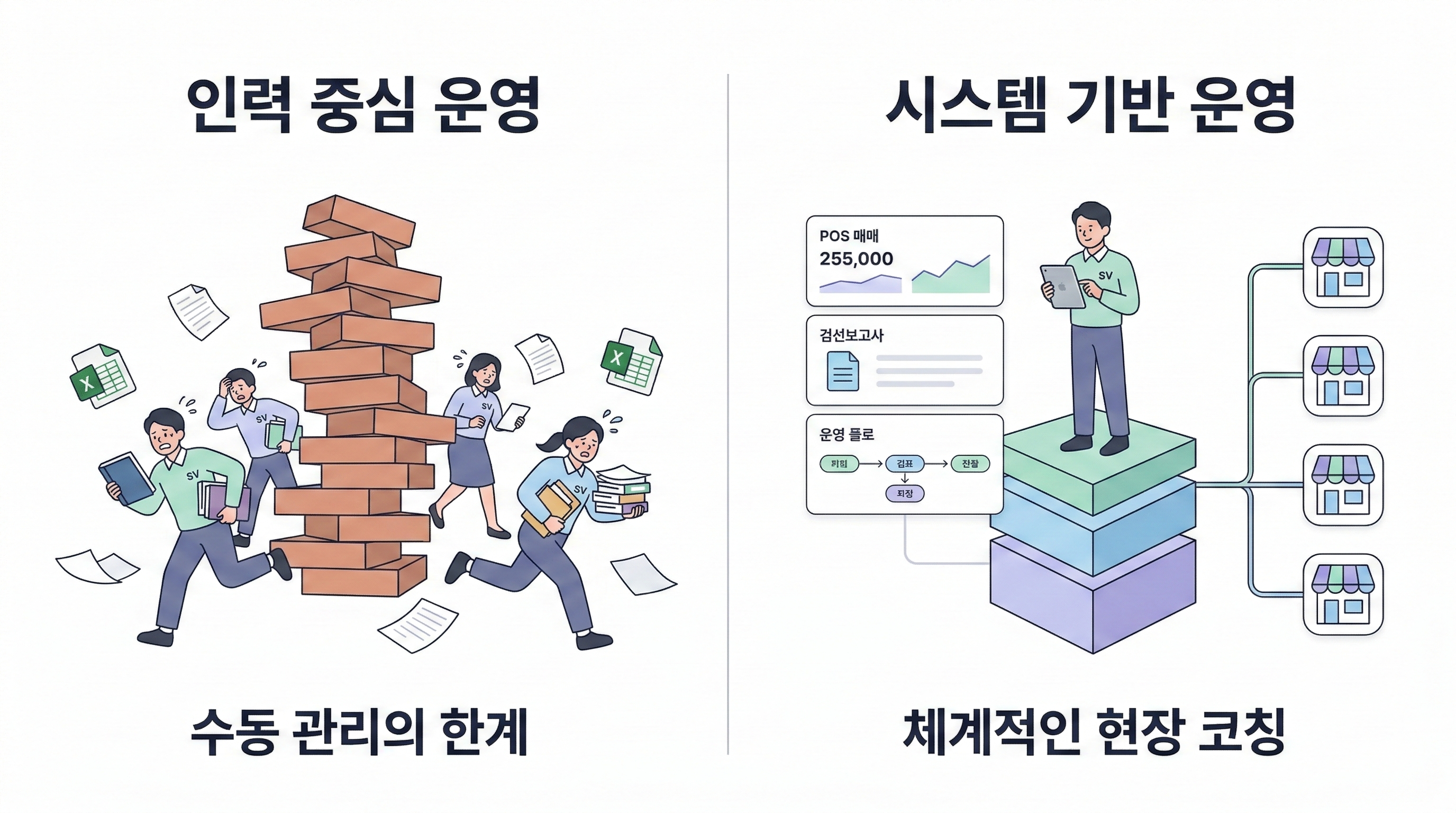 프랜차이즈 본사에서 시스템 도입 유무에 따라 갈리는 '수동 관리의 한계'와 '체계적인 현장 코칭'