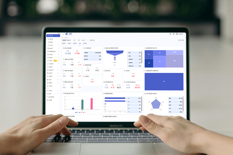 가맹점 수익 중심 운영 체계를 구축하기 위한 프랜차이즈 ERP 시스템 프담의 대시보드 화면 예시