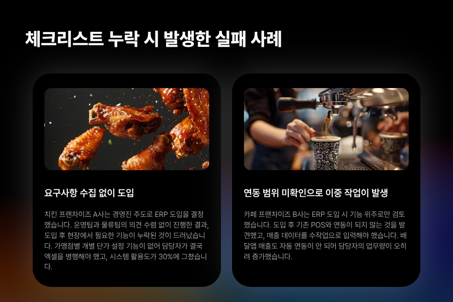 프랜차이즈 ERP 도입 전 체크리스트 미확인으로 발생한 도입 실패 사례