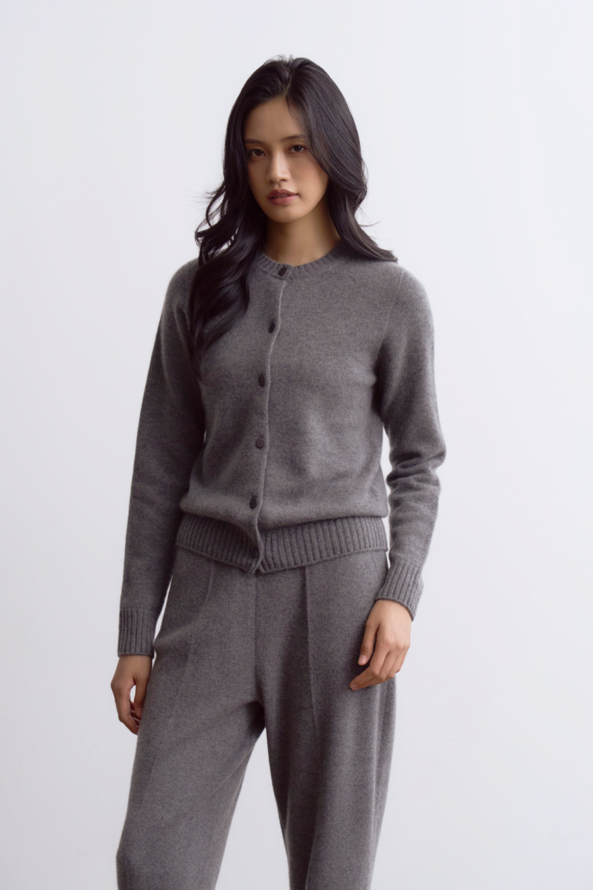 [캐시미어100] 미드게이지 베이직 라운드넥 STEEL GRAY