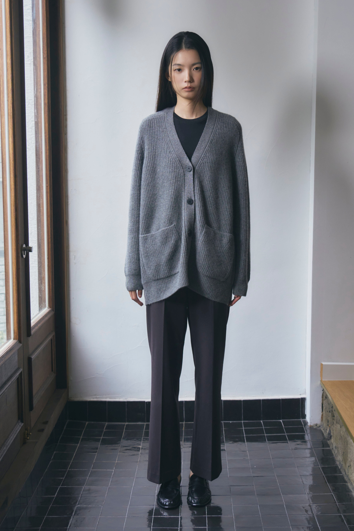 [캐시미어100] 하찌 롱 가디건 STEEL GRAY