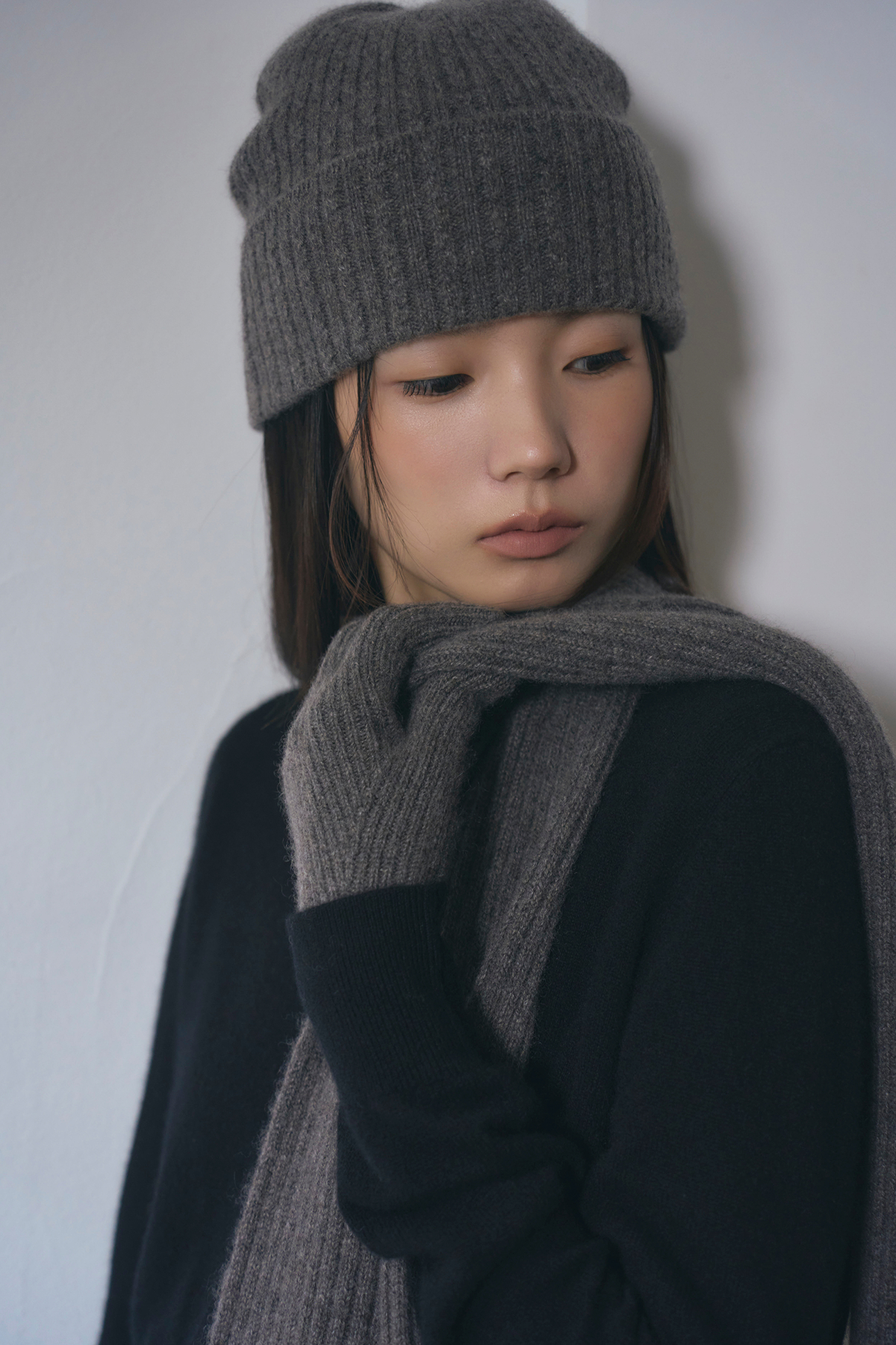 [캐시미어100] 케이블 비니 MELANGE GRAY 복제