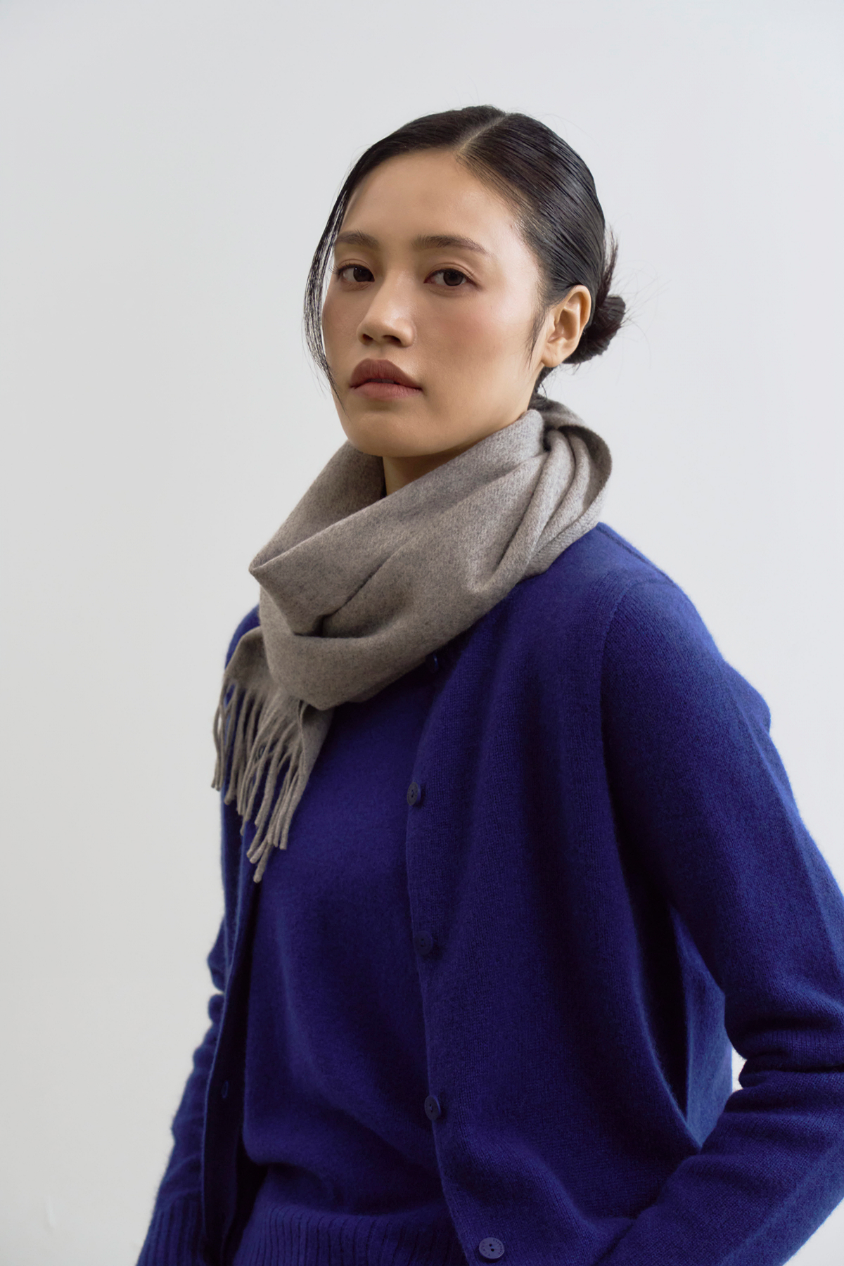 [캐시미어100] 베이직 프링지 머플러 MID GRAY