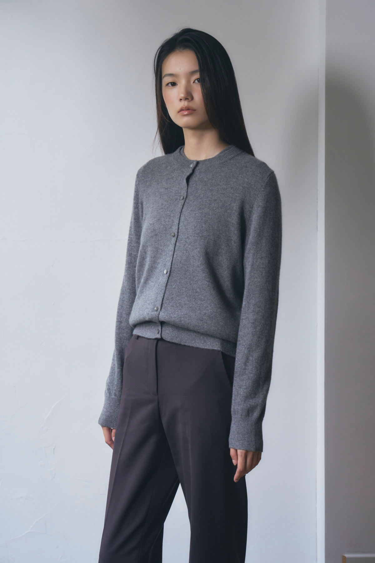 [캐시미어100] 베이직 라운드넥 가디건 STEEL GRAY