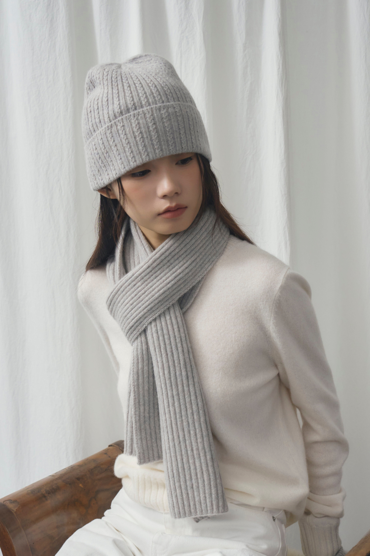 [캐시미어100] 케이블 비니 MELANGE GRAY
