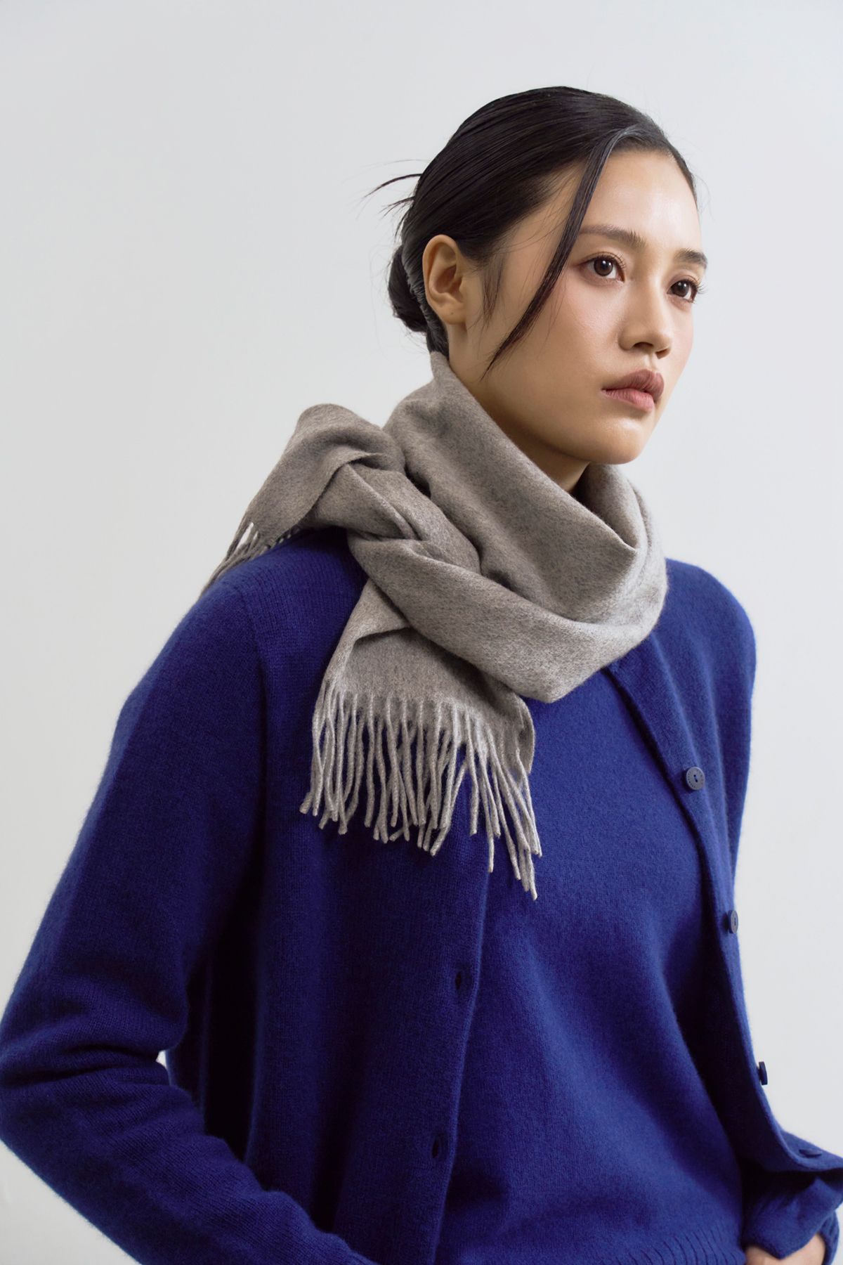 [캐시미어100] 베이직 프링지 머플러 MID GRAY