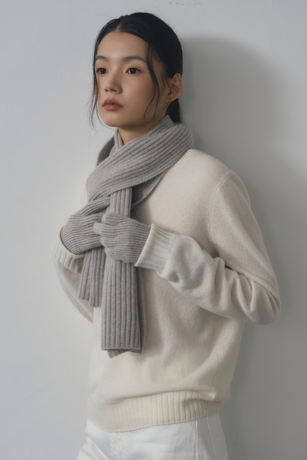 [캐시미어100] 립 장갑 MELANGE GRAY