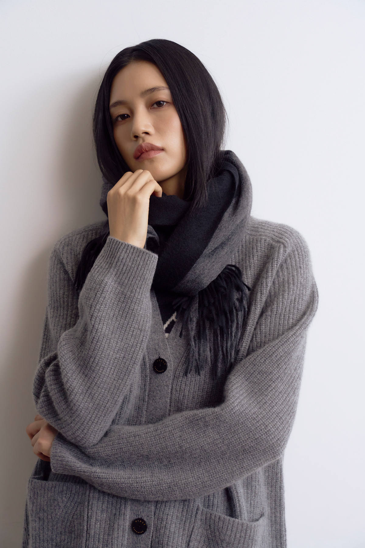 [캐시미어100] 베이직 프링지 머플러 BLACK