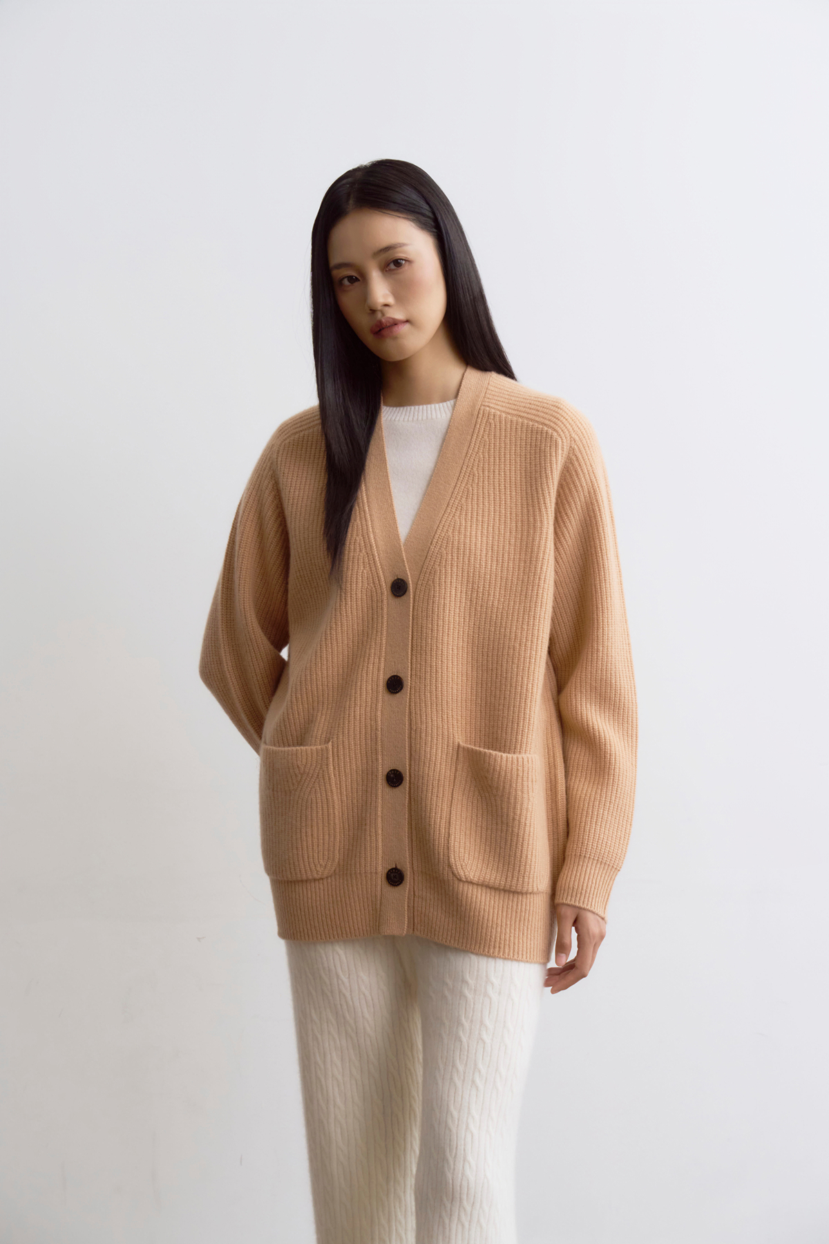 [캐시미어100] 하찌 롱 가디건 CARAMEL BROWN