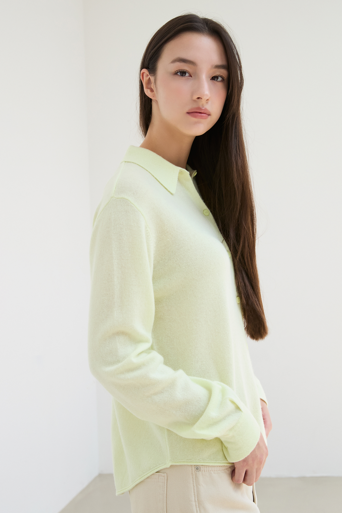[캐시미어100] 마카롱 니트 셔츠 LEMON GREEN