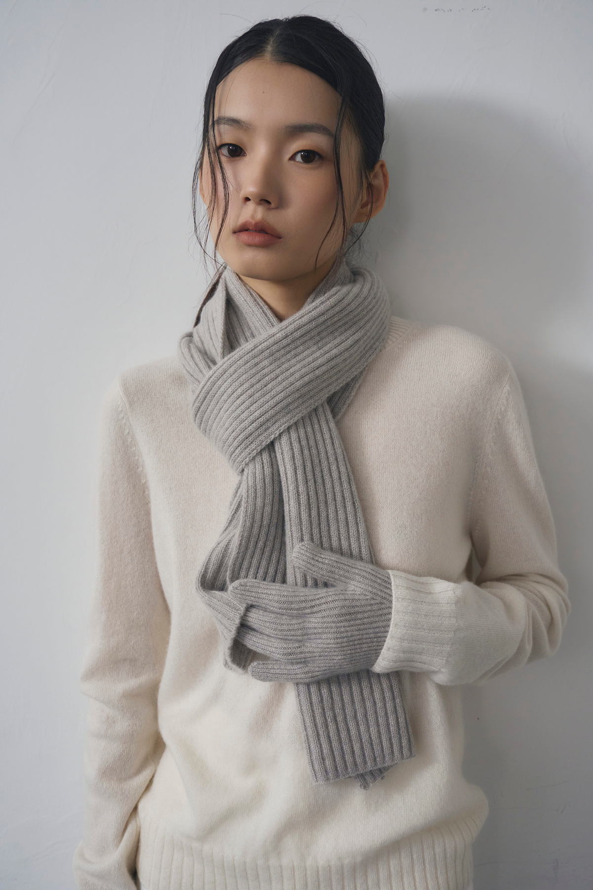 [캐시미어100] 베이직 립 머플러 MELANGE GRAY