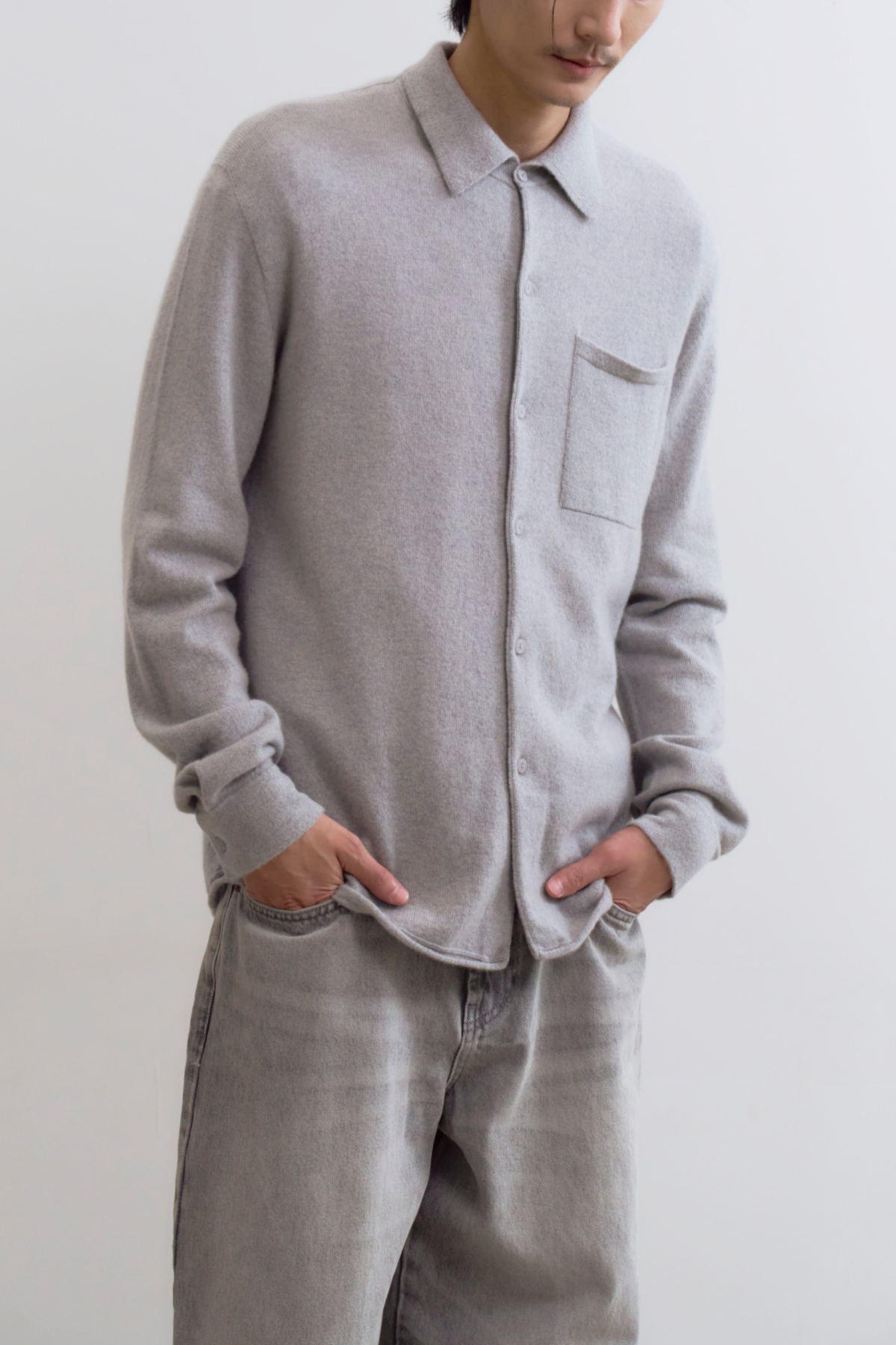 [캐시미어100] GENDERLESS 니트 셔츠 LIGHT GRAY