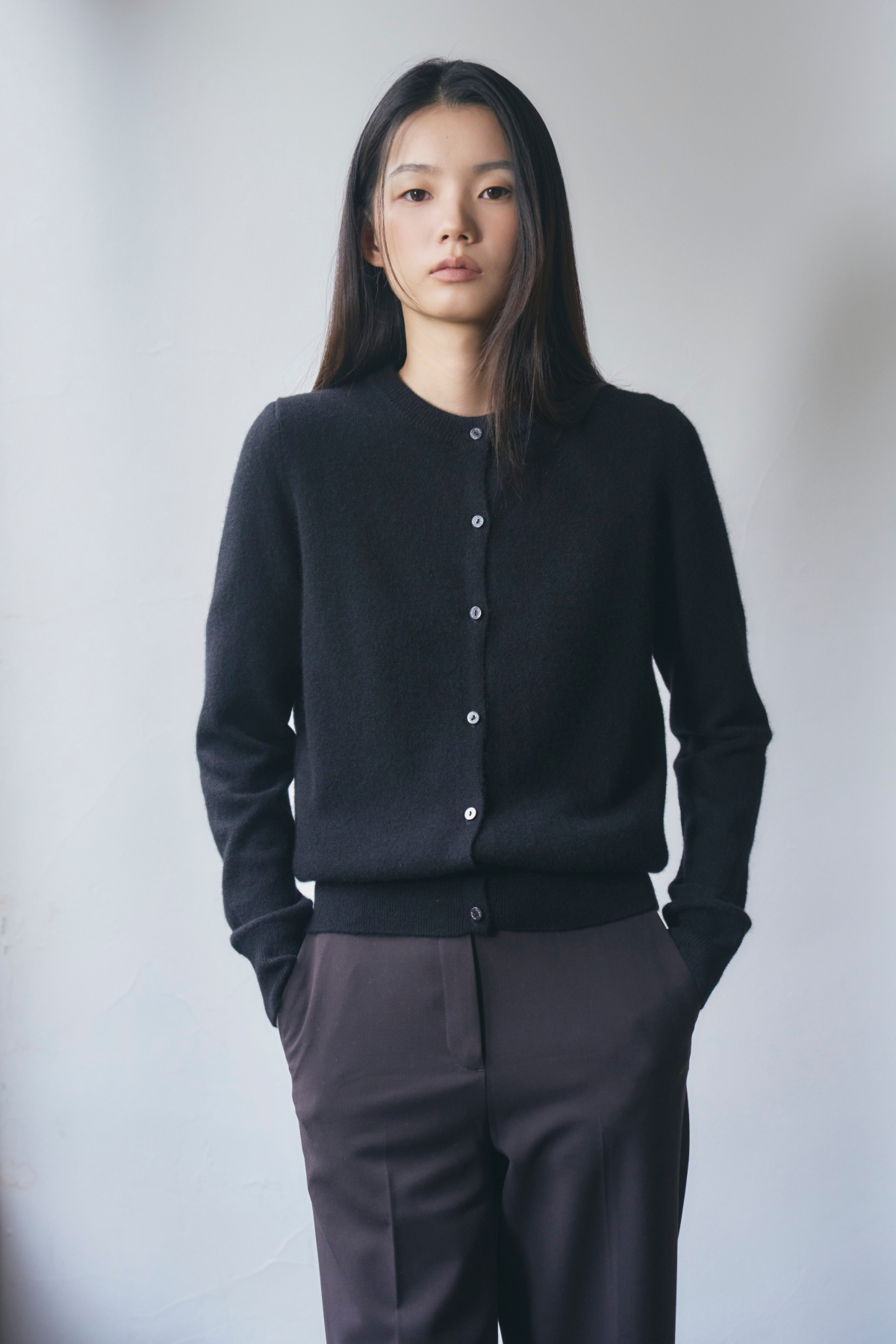 [캐시미어100] 베이직 라운드넥 가디건 LIGHT MELANGE GRAY 복제