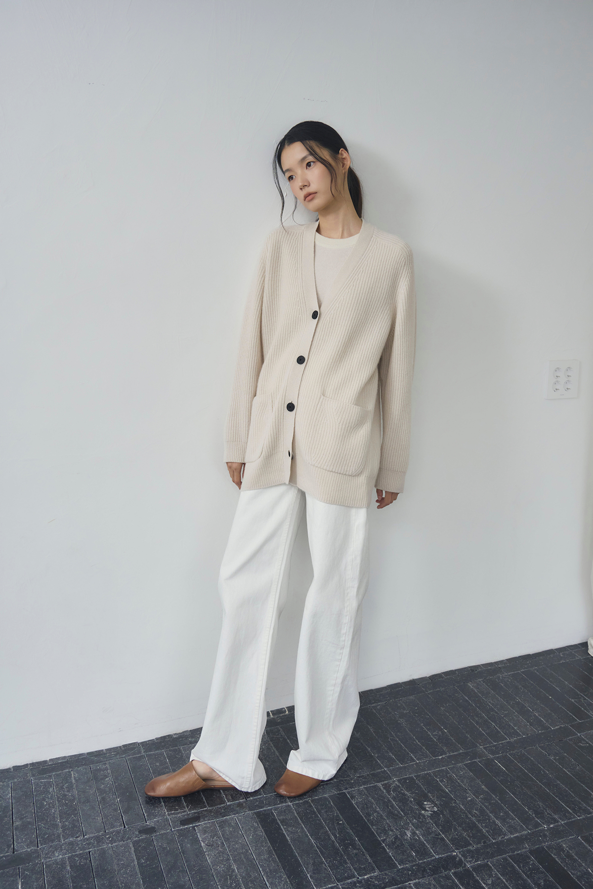 [캐시미어100] 하찌 롱 가디건 NATURAL WHITE