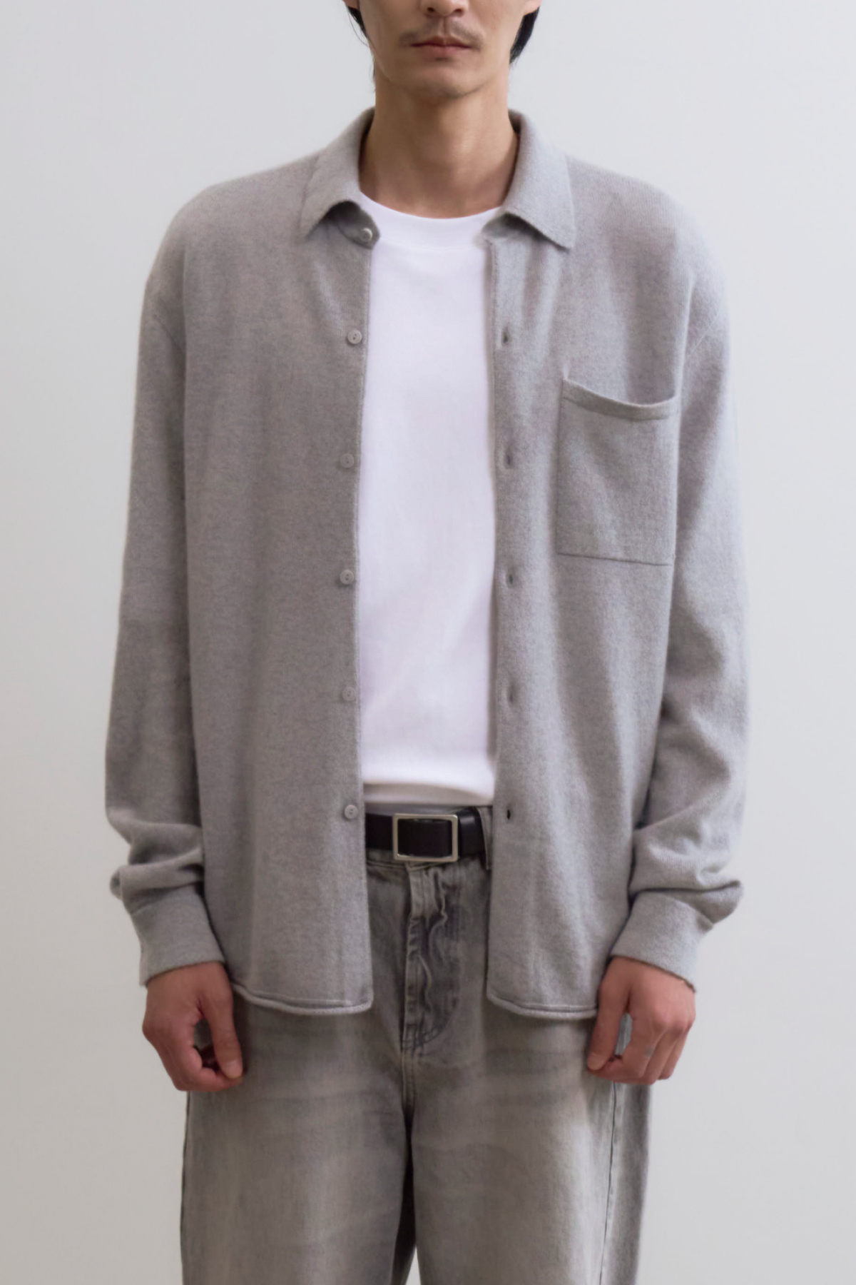 [캐시미어100] GENDERLESS 니트 셔츠 LIGHT GRAY