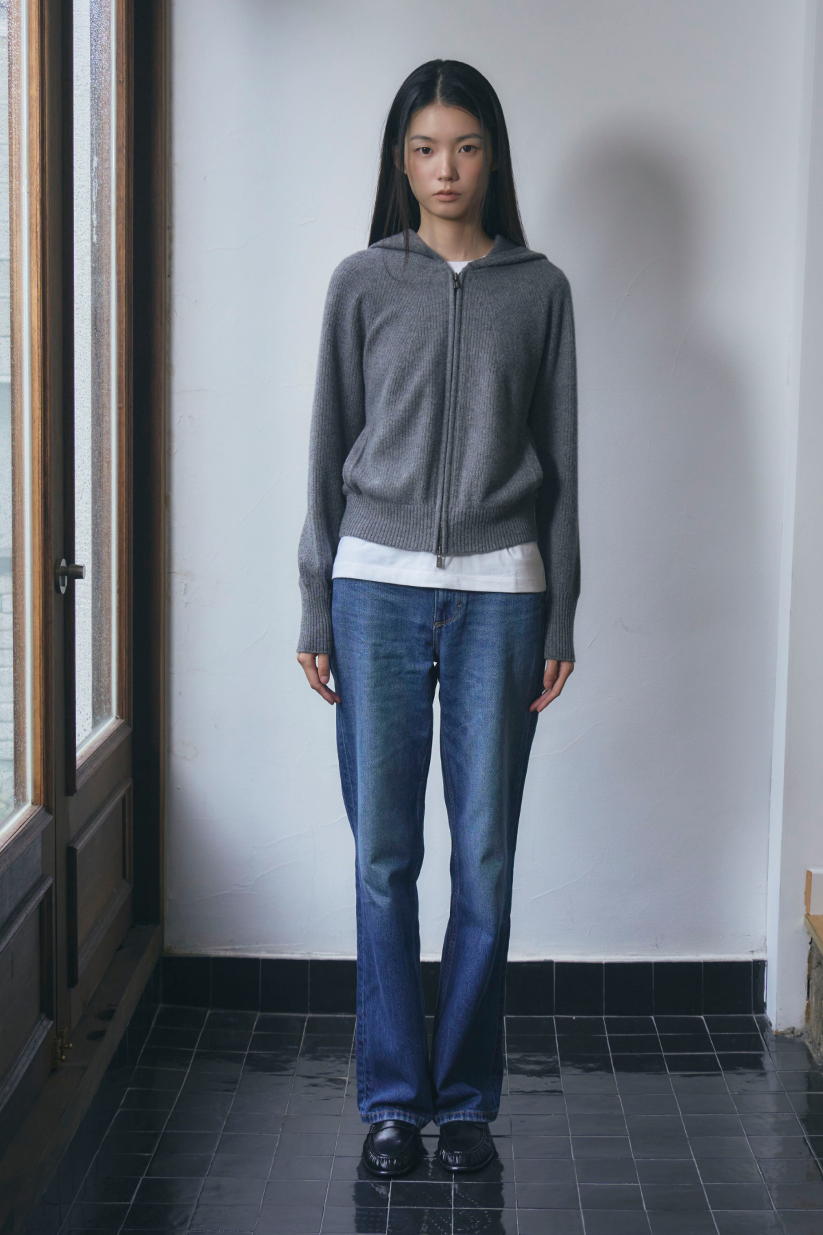 [캐시미어100] 베이직 후드 가디건 STEEL GRAY