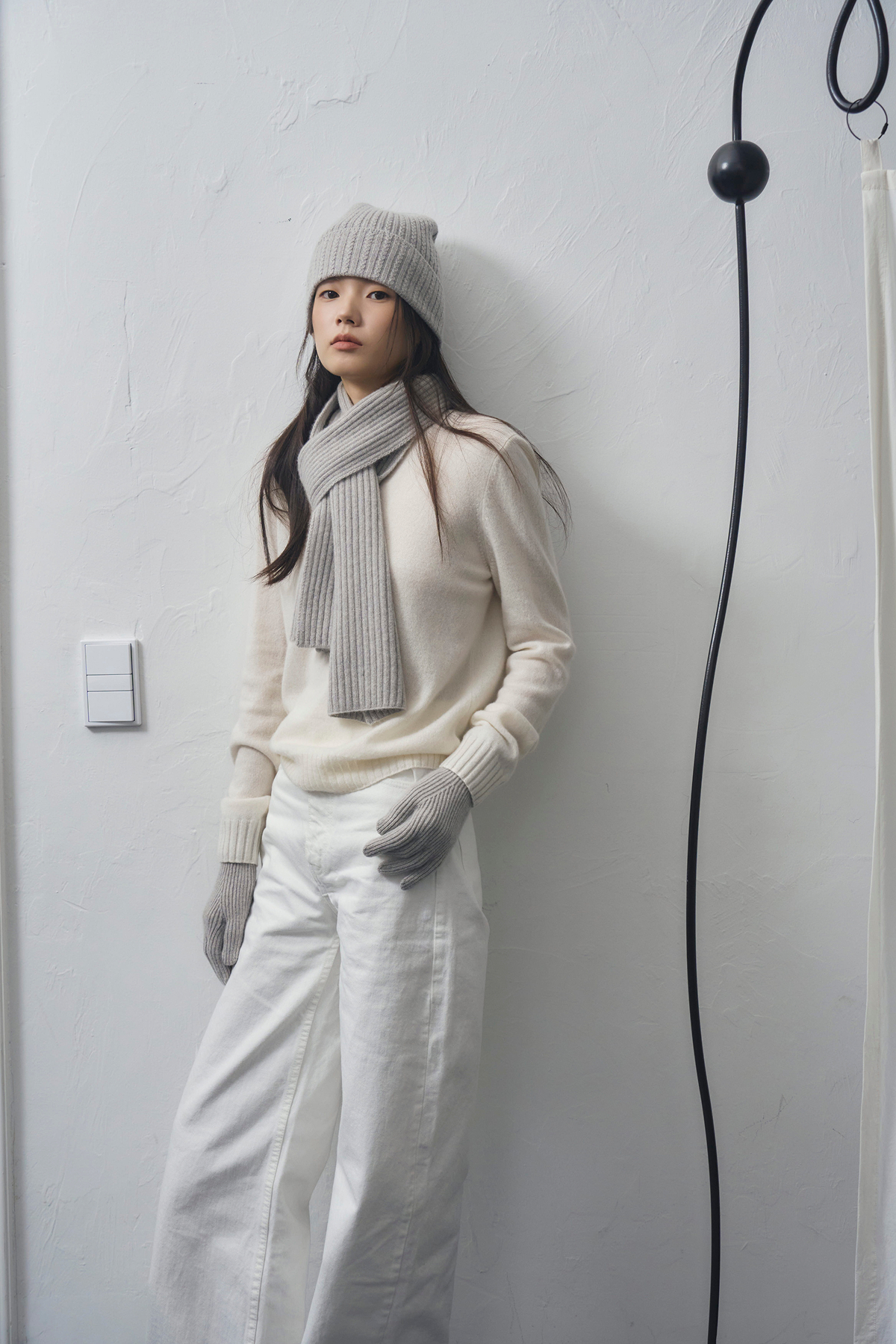 [캐시미어100] 케이블 비니 MELANGE GRAY