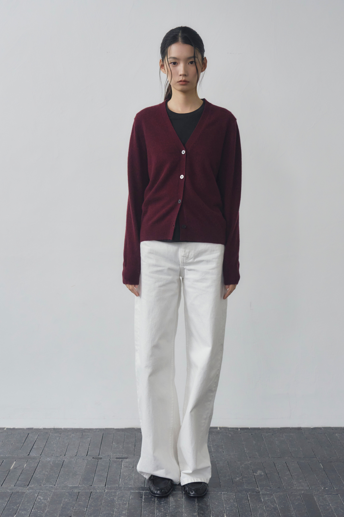[캐시미어100] 베이직 브이넥 가디건 BURGUNDY