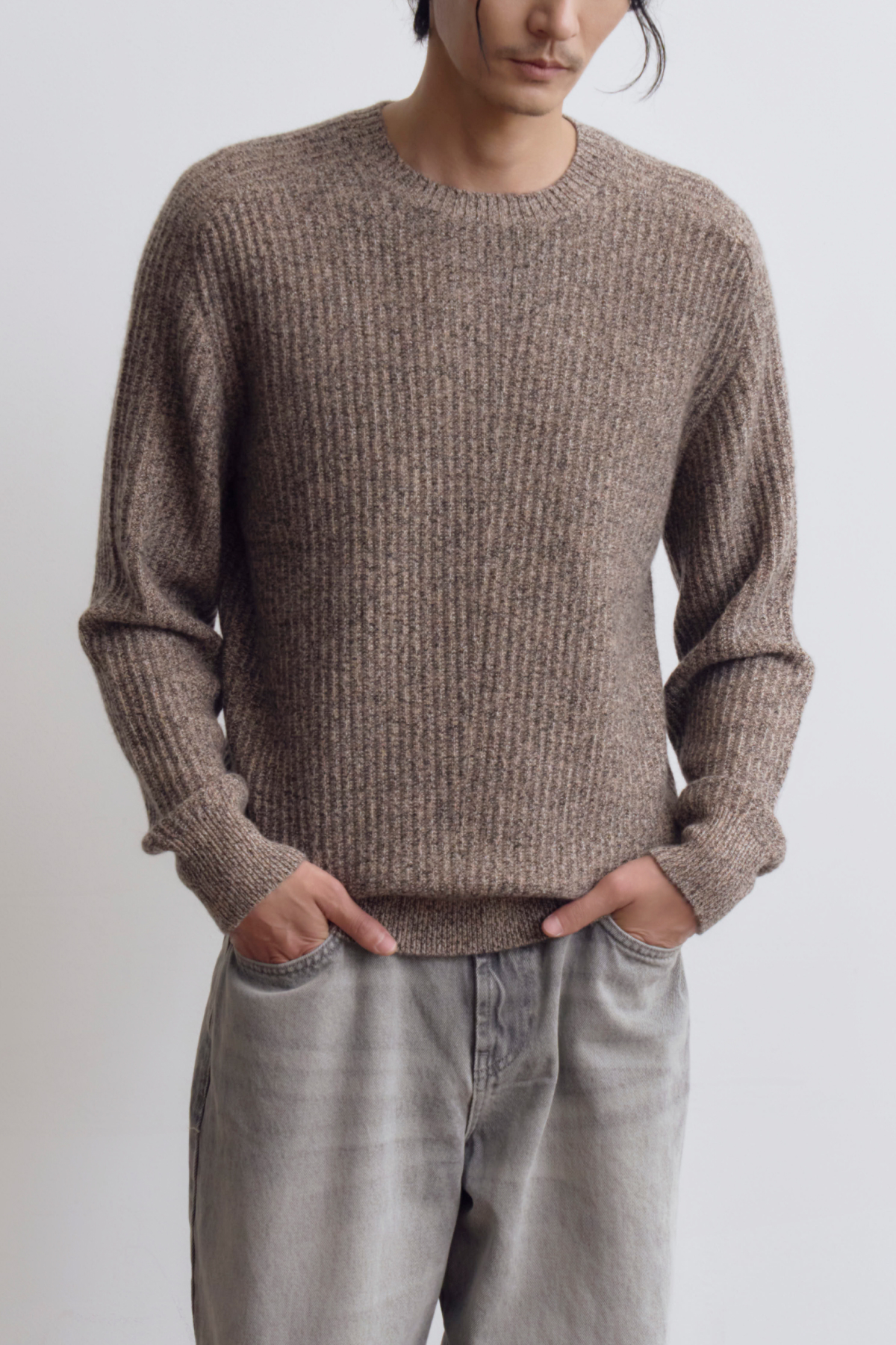 [캐시미어100] 하찌 라운드 니트 TWEED BROWN