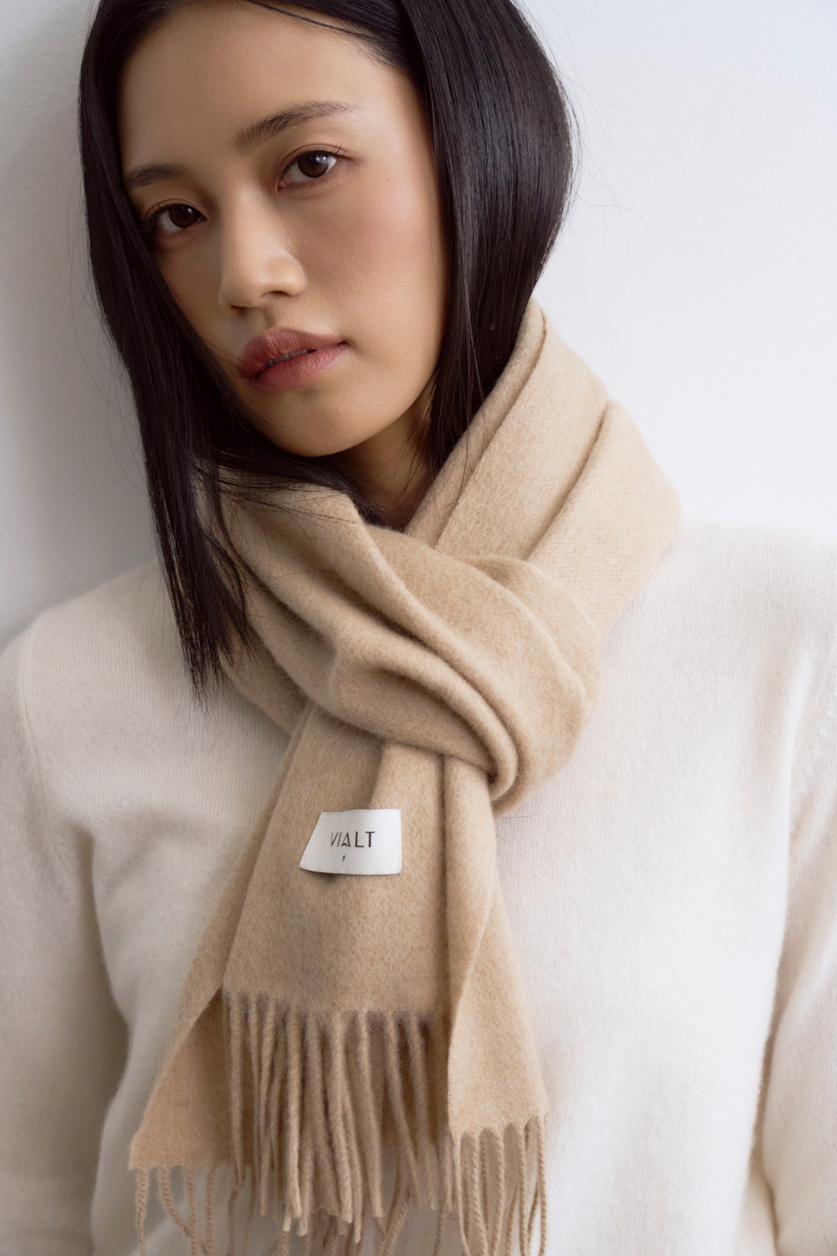 [캐시미어100] 베이직 프링지 머플러 BEIGE