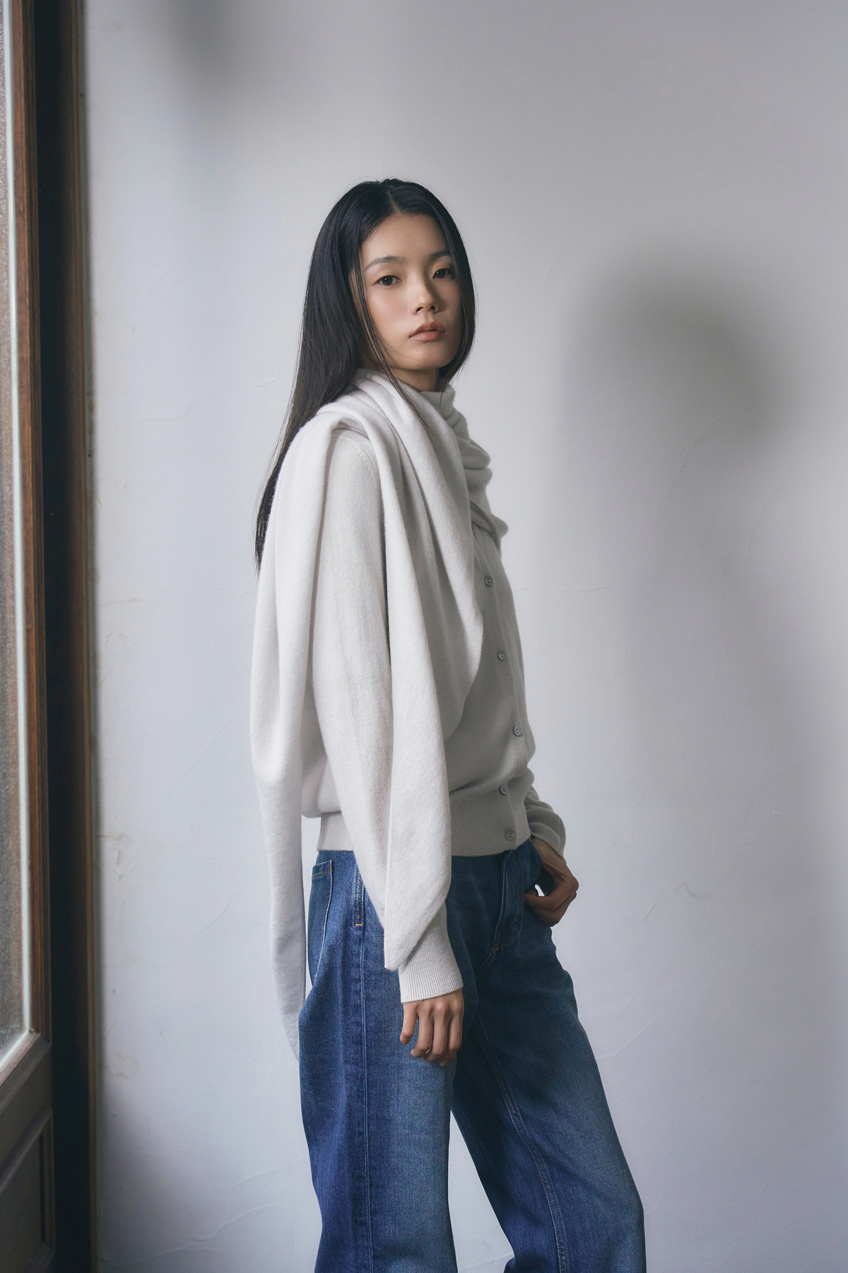 [캐시미어100] 삼각 숄 머플러 LIGHT MELANGE GRAY
