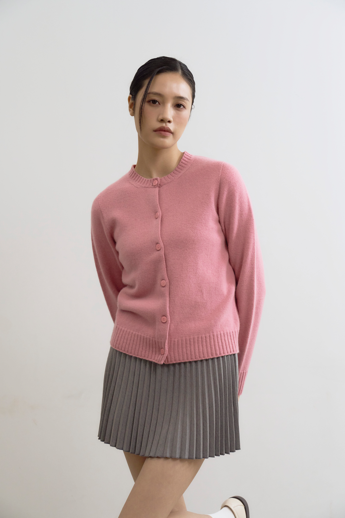 [캐시미어100] 미드게이지 베이직 라운드넥 PINK