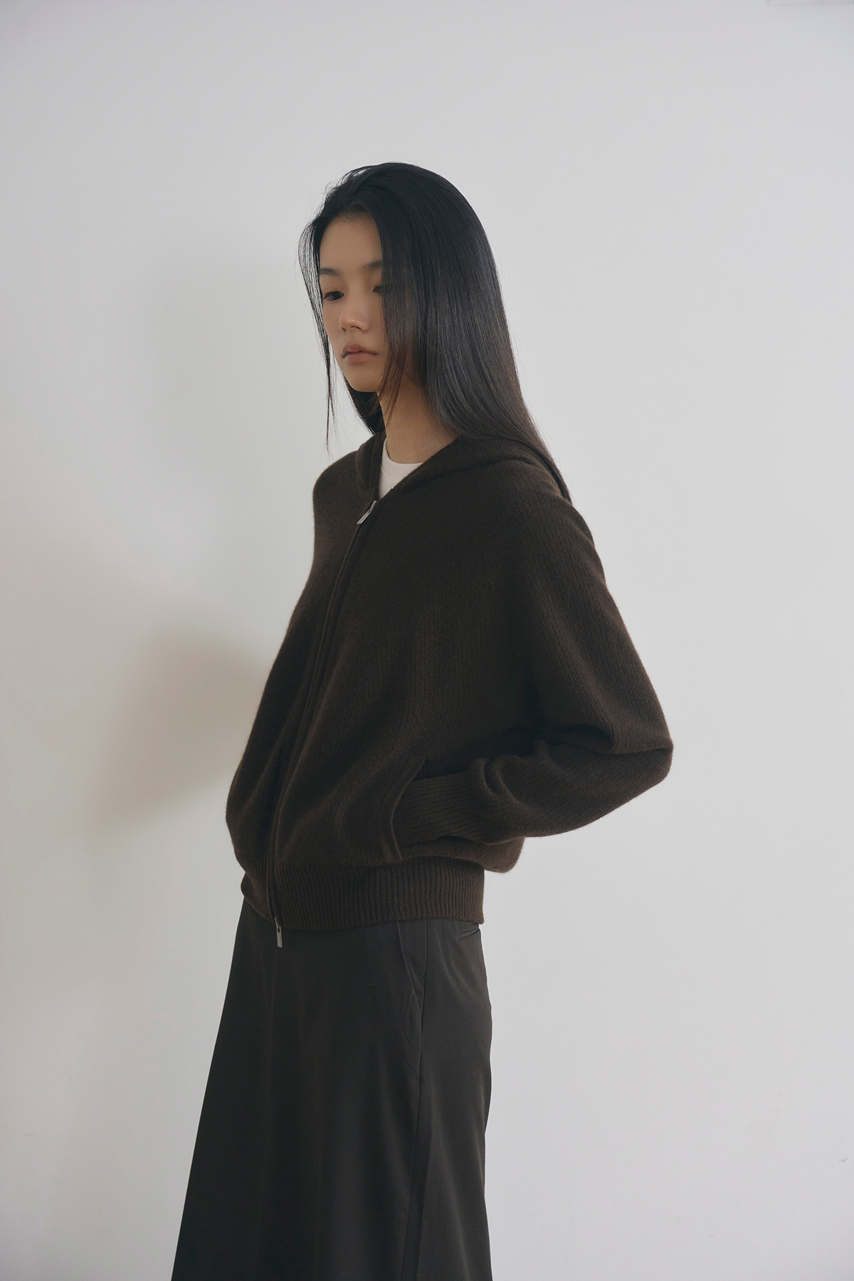 [캐시미어100] 베이직 후드 가디건 CHOCO GRAY