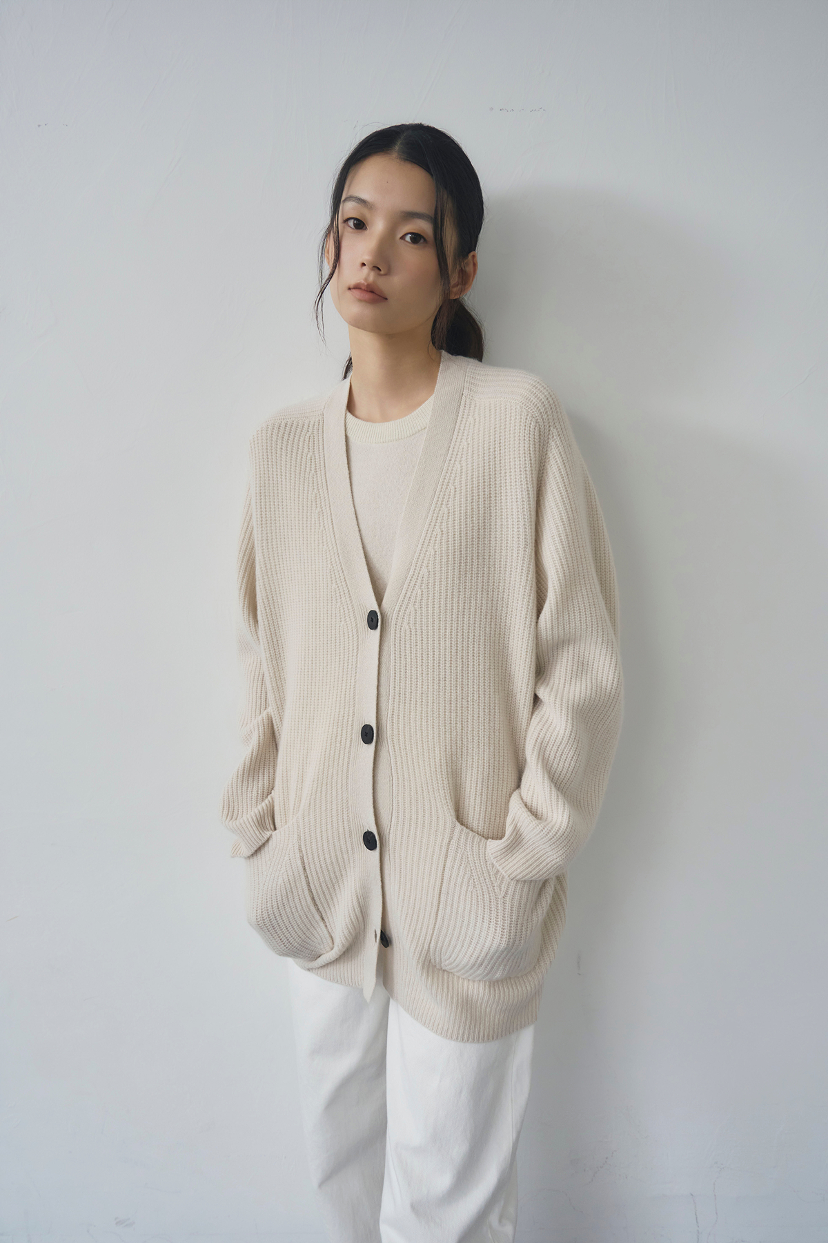 [캐시미어100] 하찌 롱 가디건 NATURAL WHITE