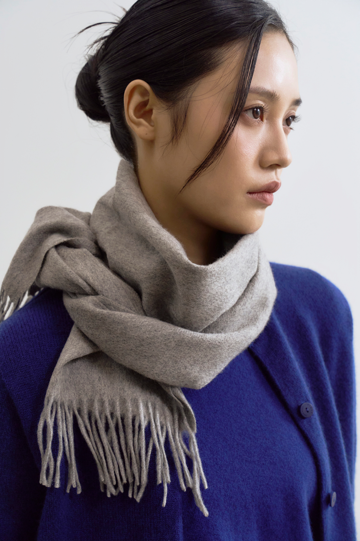 [캐시미어100] 베이직 프링지 머플러 MID GRAY