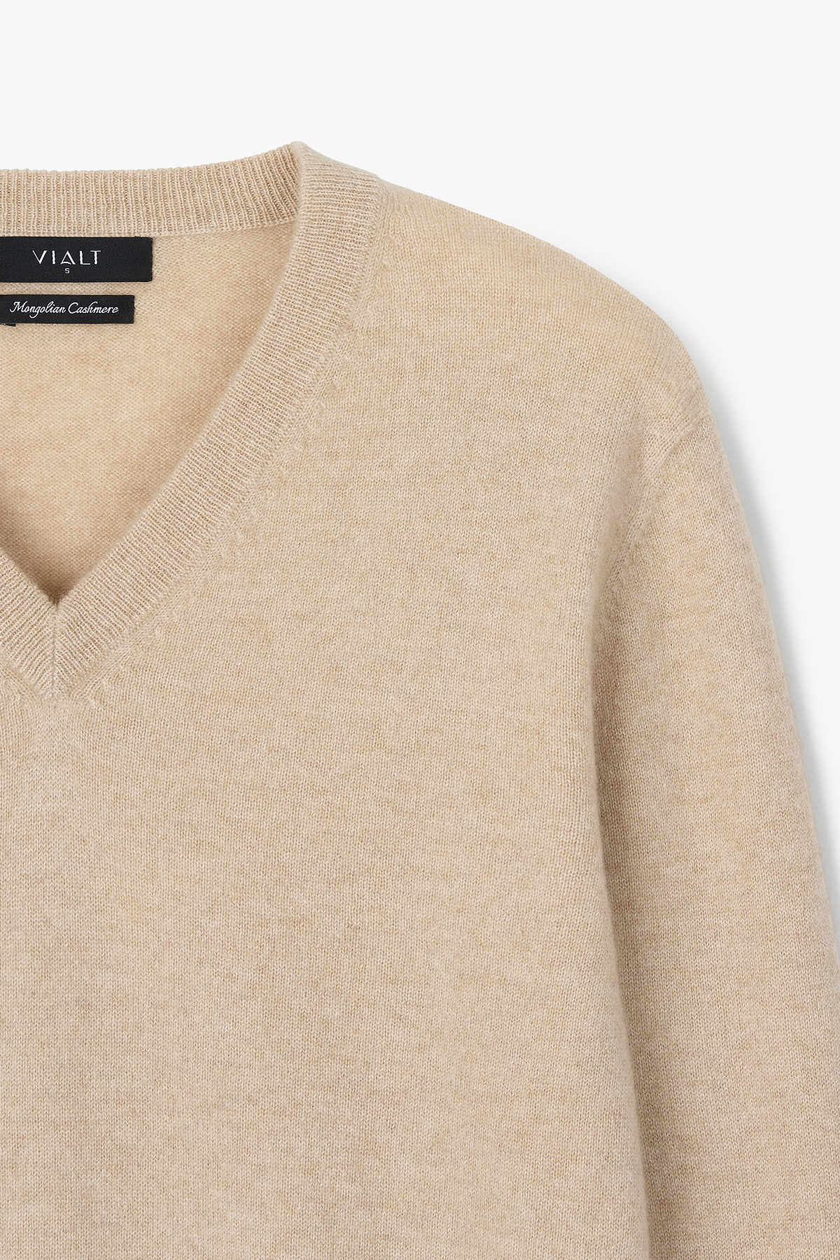 [몽골 캐시미어100] 오가닉 브이넥 니트 NATURAL BEIGE